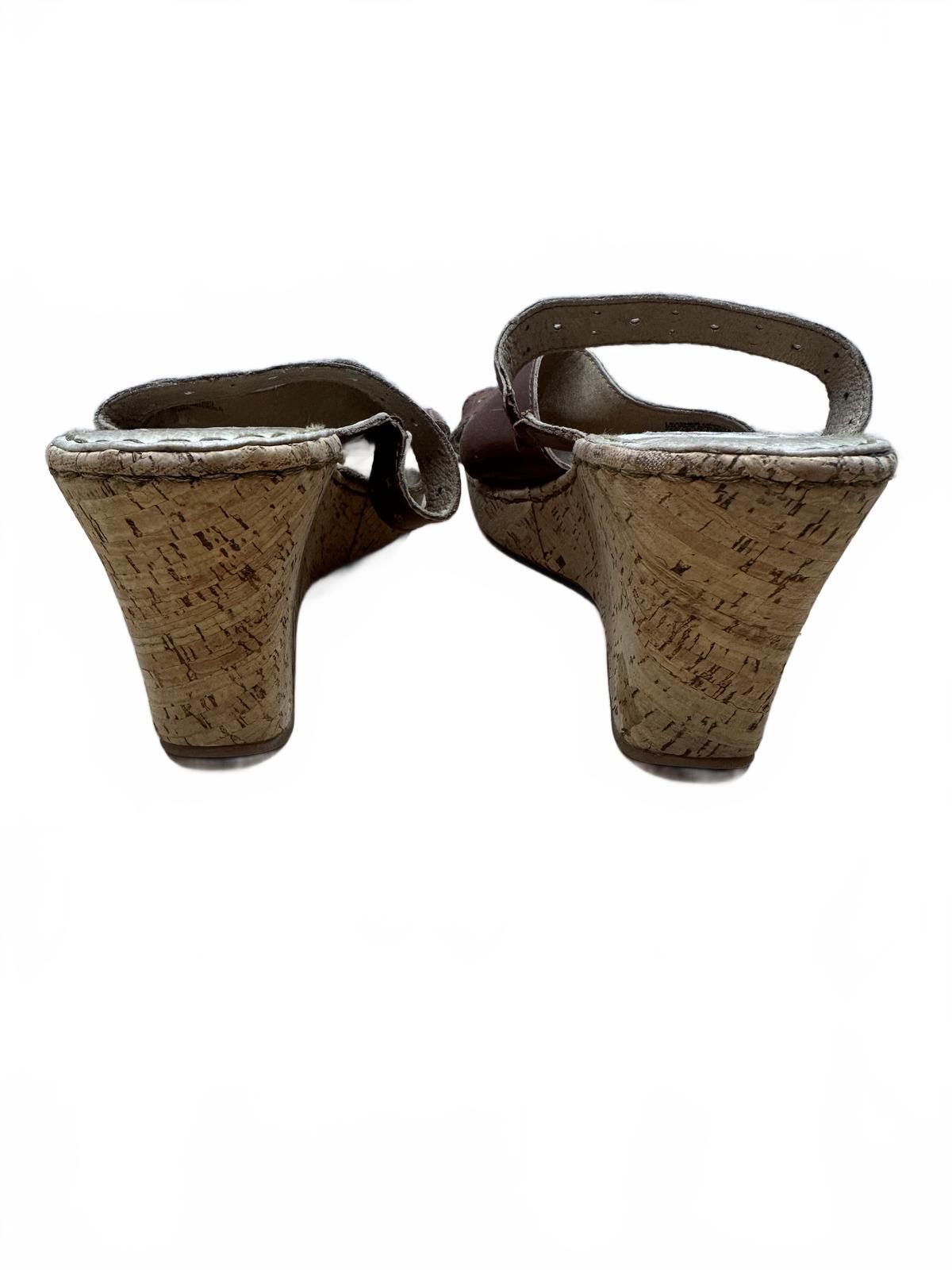 Born Brown Leather Cork Wedge Sandals Classic Summer Style