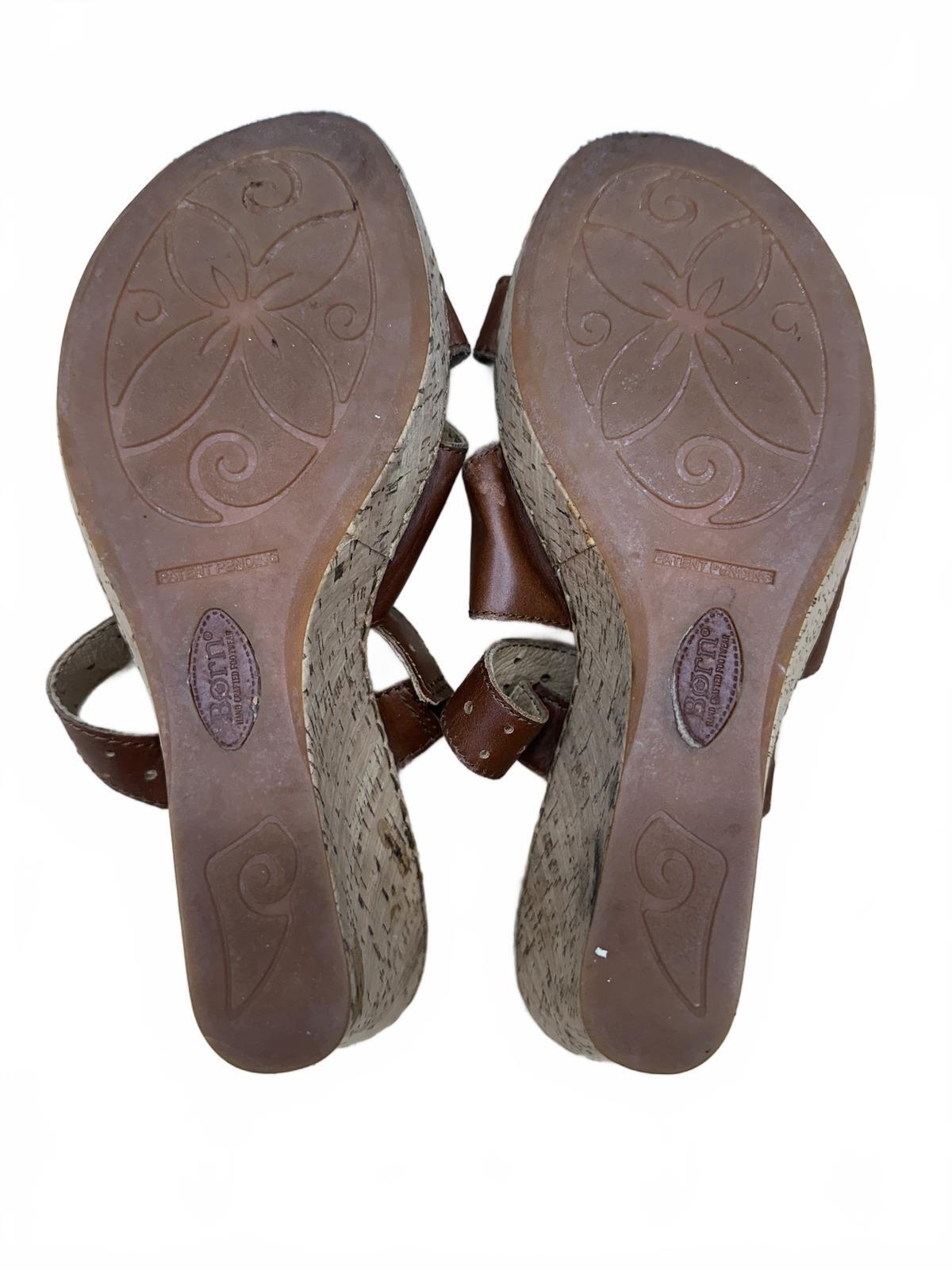 Born Brown Leather Cork Wedge Sandals Classic Summer Style