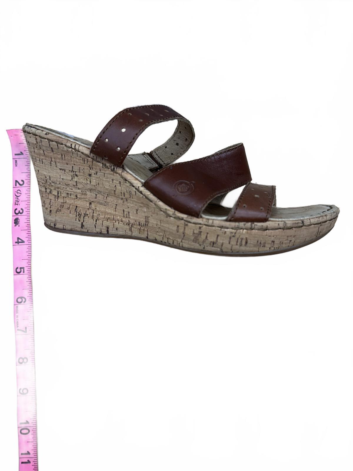 Born Brown Leather Cork Wedge Sandals Classic Summer Style