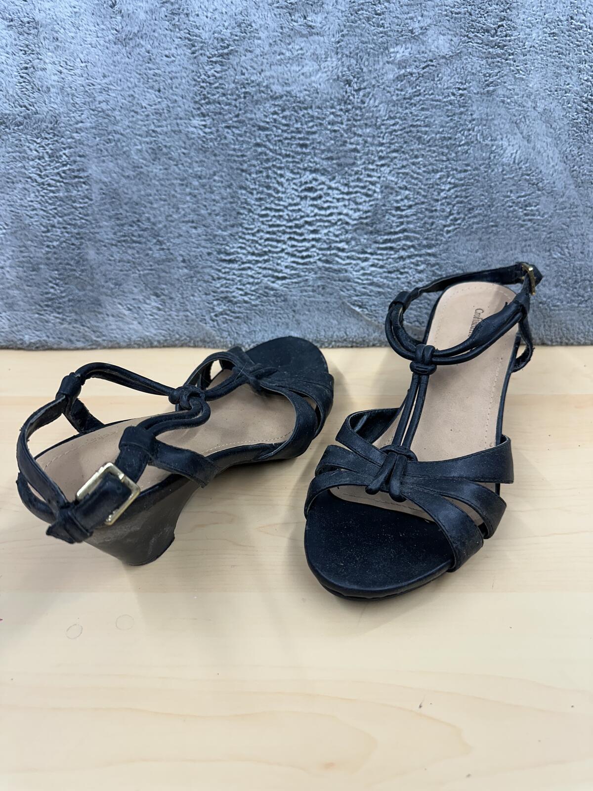 Croft & Barrow Black Strappy Slingback Heels Y2K Style Mid Heel Open Toe