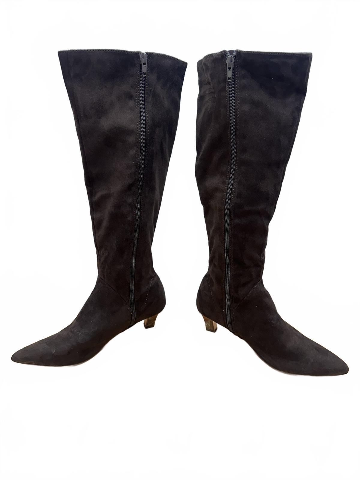 Dark Brown Suede Knee High Boots Vintage Chic Style