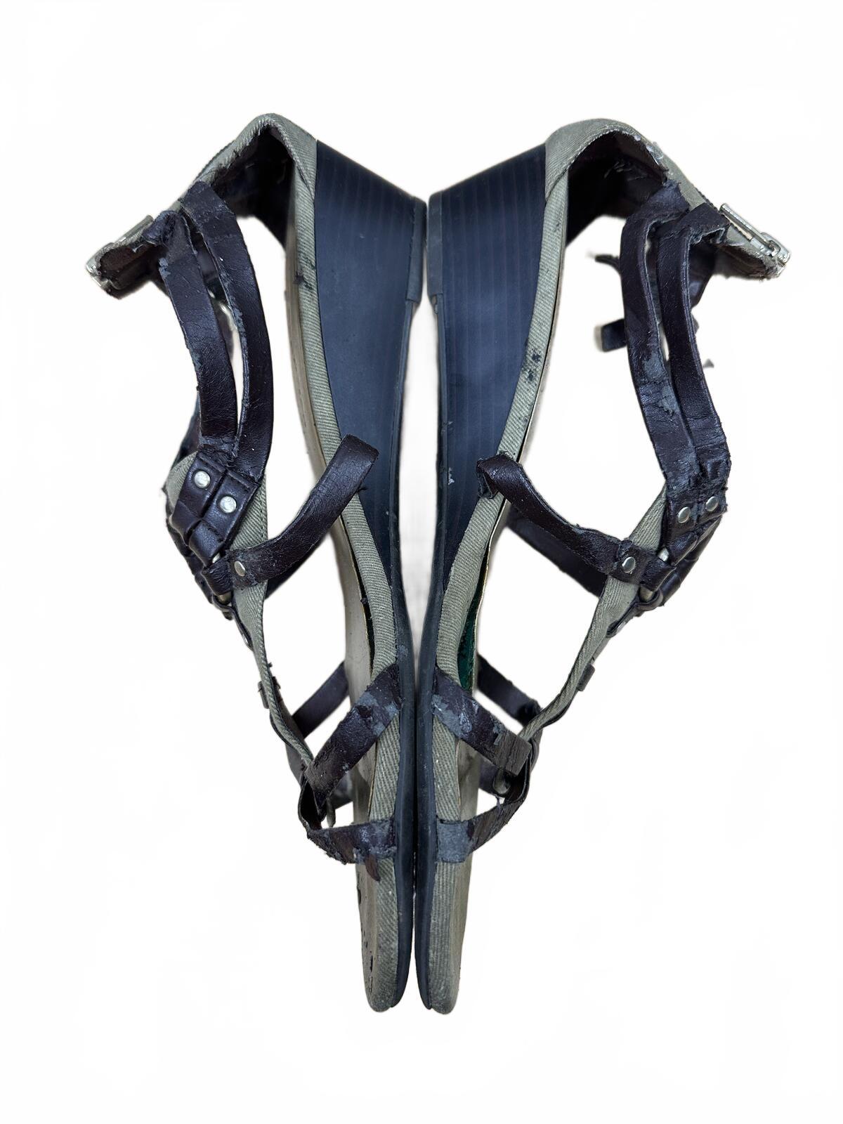 Dana Buchman Y2K Gladiator Wedge Sandals Green Brown Black Strappy Festival Boho