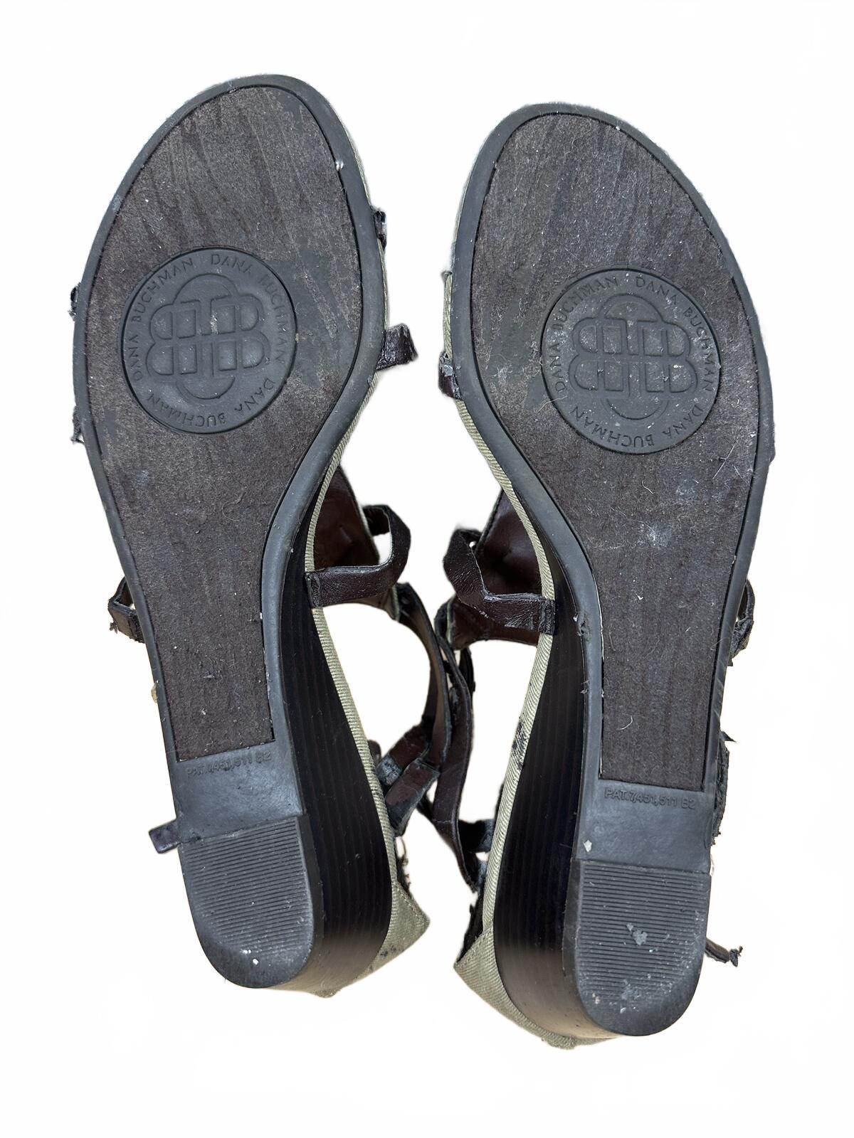Dana Buchman Y2K Gladiator Wedge Sandals Green Brown Black Strappy Festival Boho