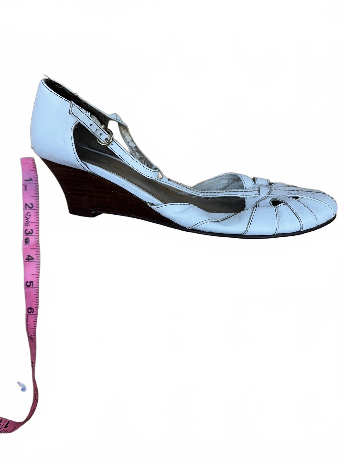 Naturalizer White and Light Blue Leather Wedge Slingback Heels Y2K