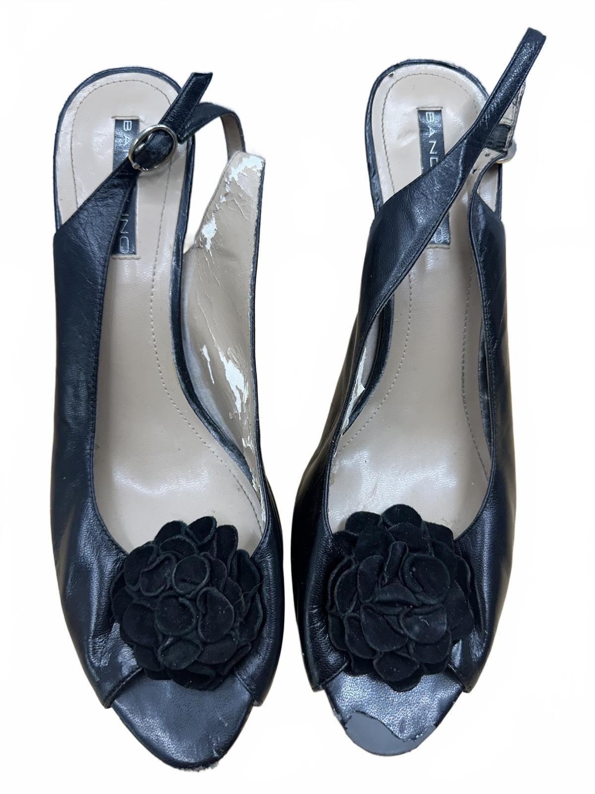 Bandolino Black Leather Slingback Heels with Floral Accent Vintage Style