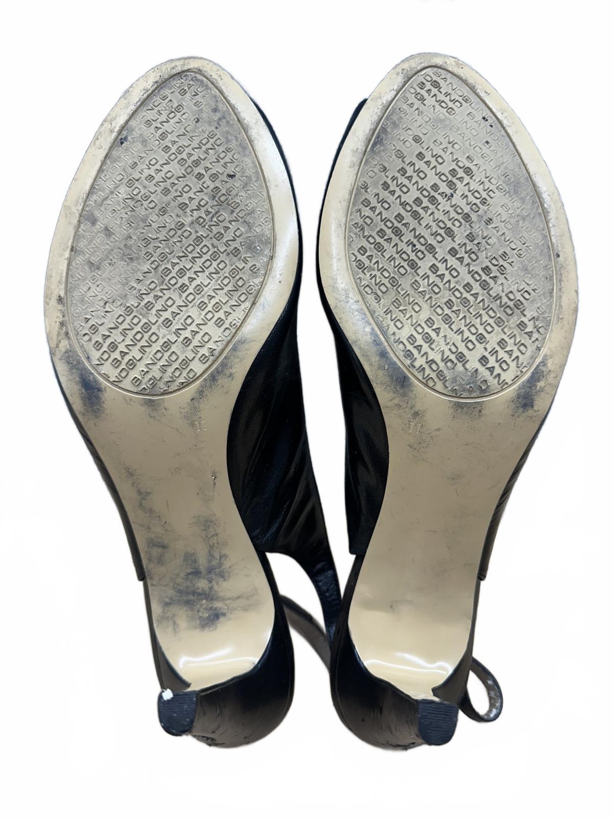 Bandolino Black Leather Slingback Heels with Floral Accent Vintage Style