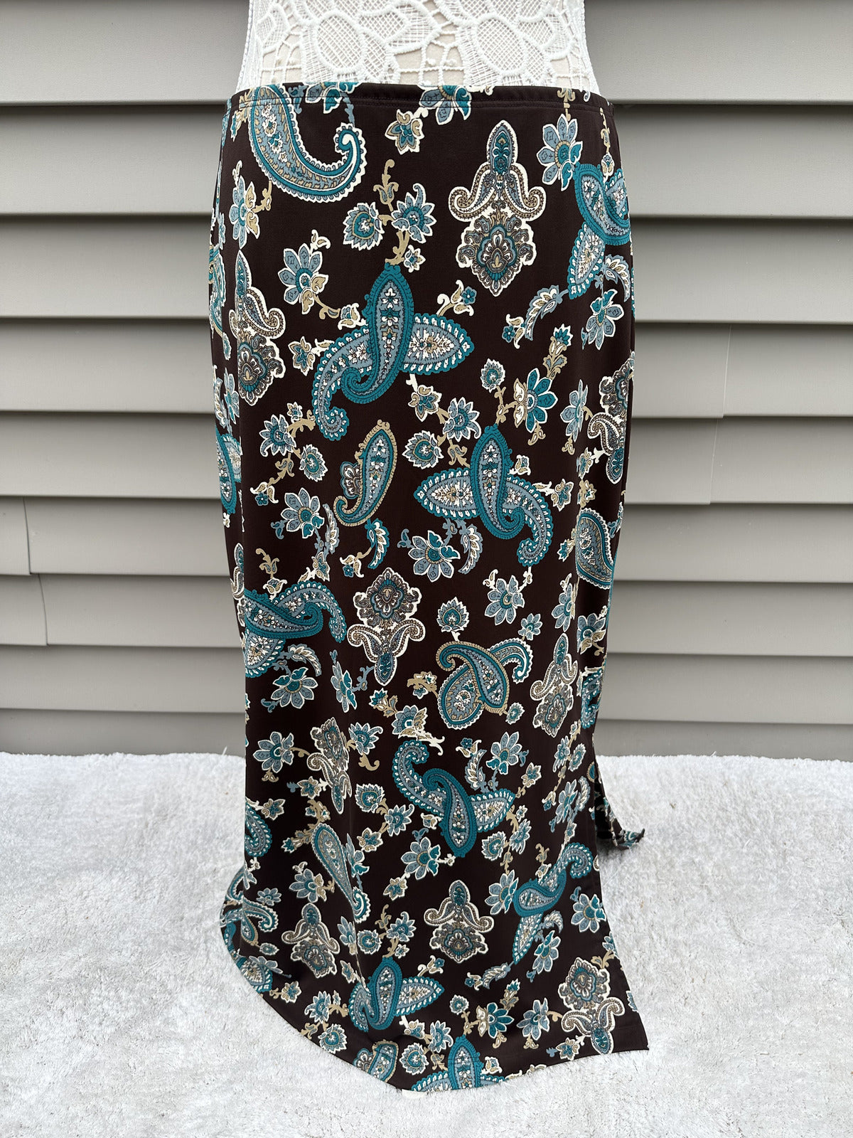 Nine West Vintage Inspired Maxi Skirt with Paisley Floral Print Boho Chic
