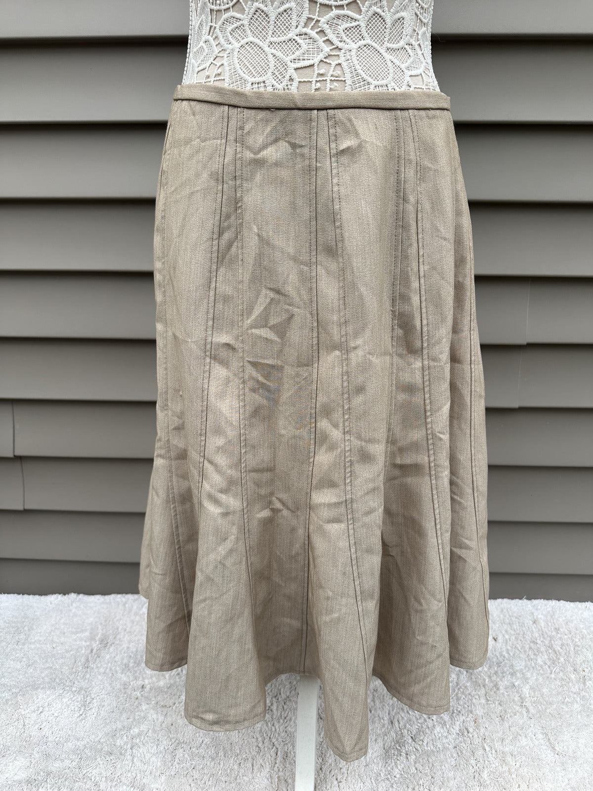 dressbarn Beige Flared Midi Skirt Classic Casual Chic Everyday Wear