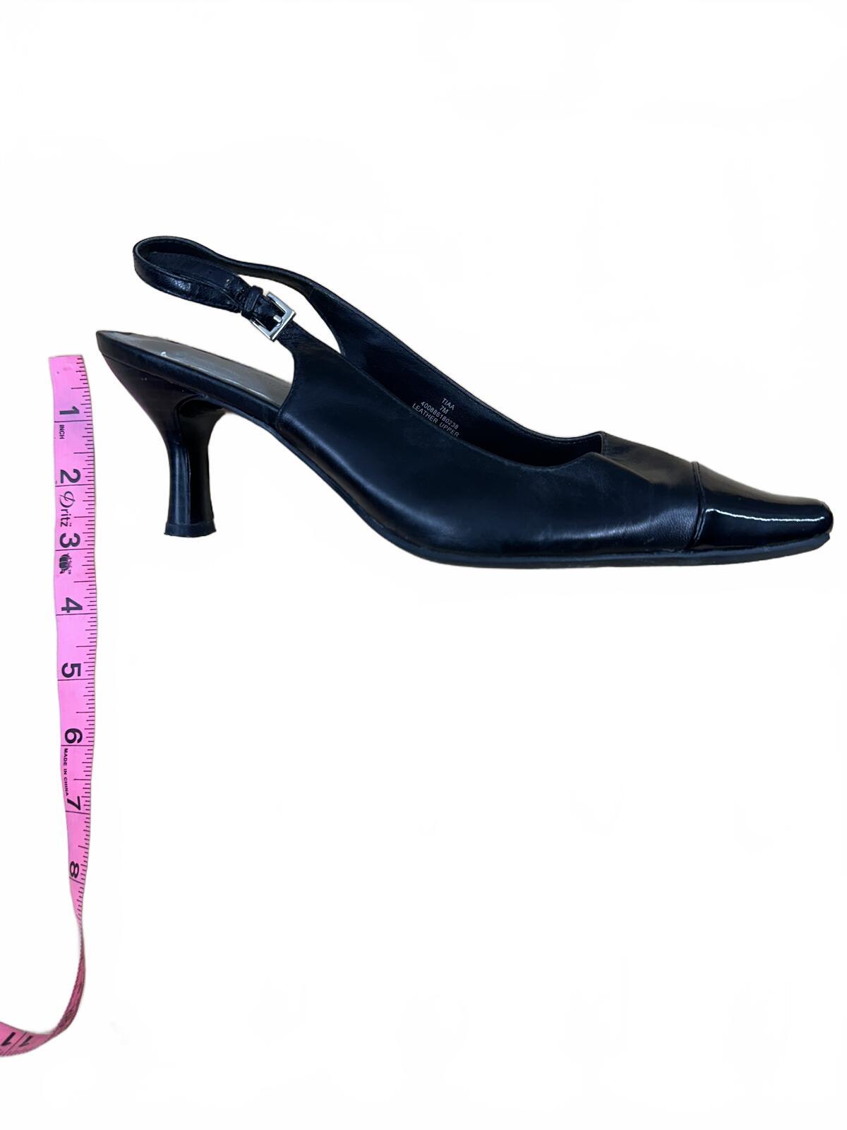 Villager Black Leather Slingback Kitten Heel Pumps Y2K Pointed Toe Formal Shoes