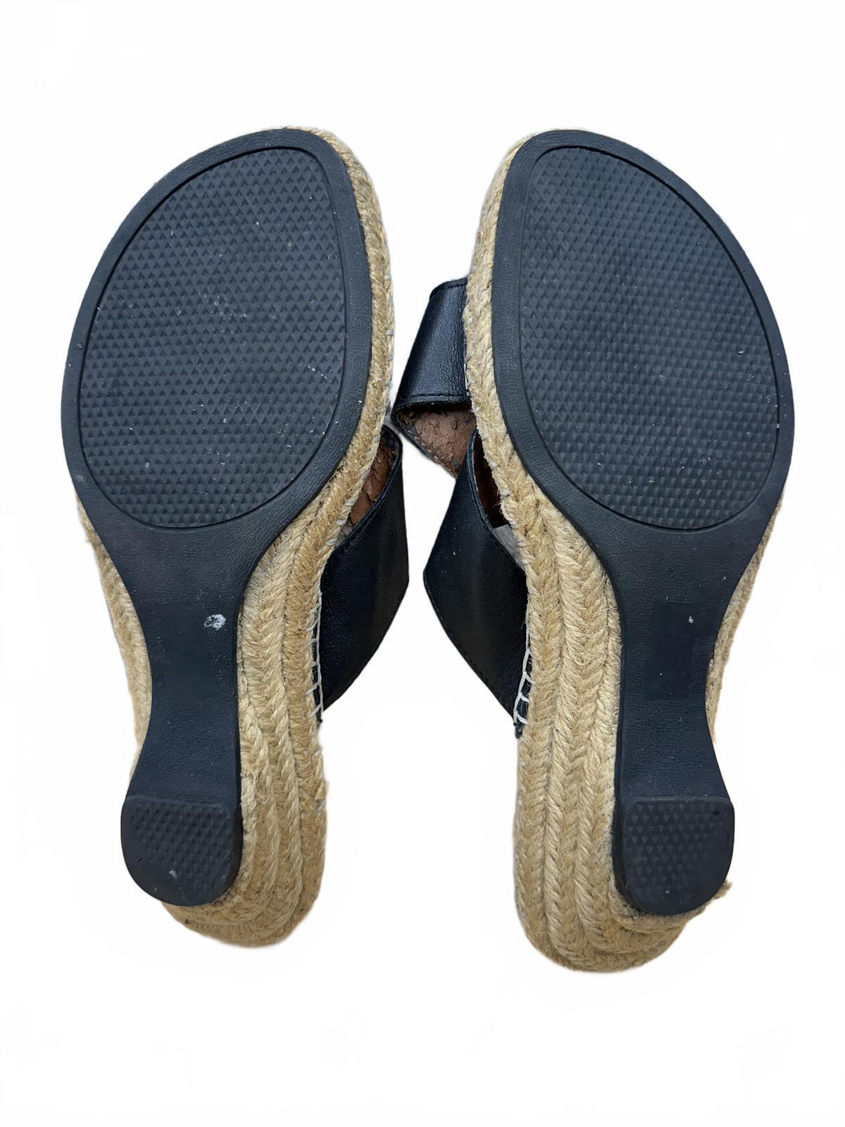 Canyon River Blues Black Espadrille Slide Sandals Natural Jute Wedge