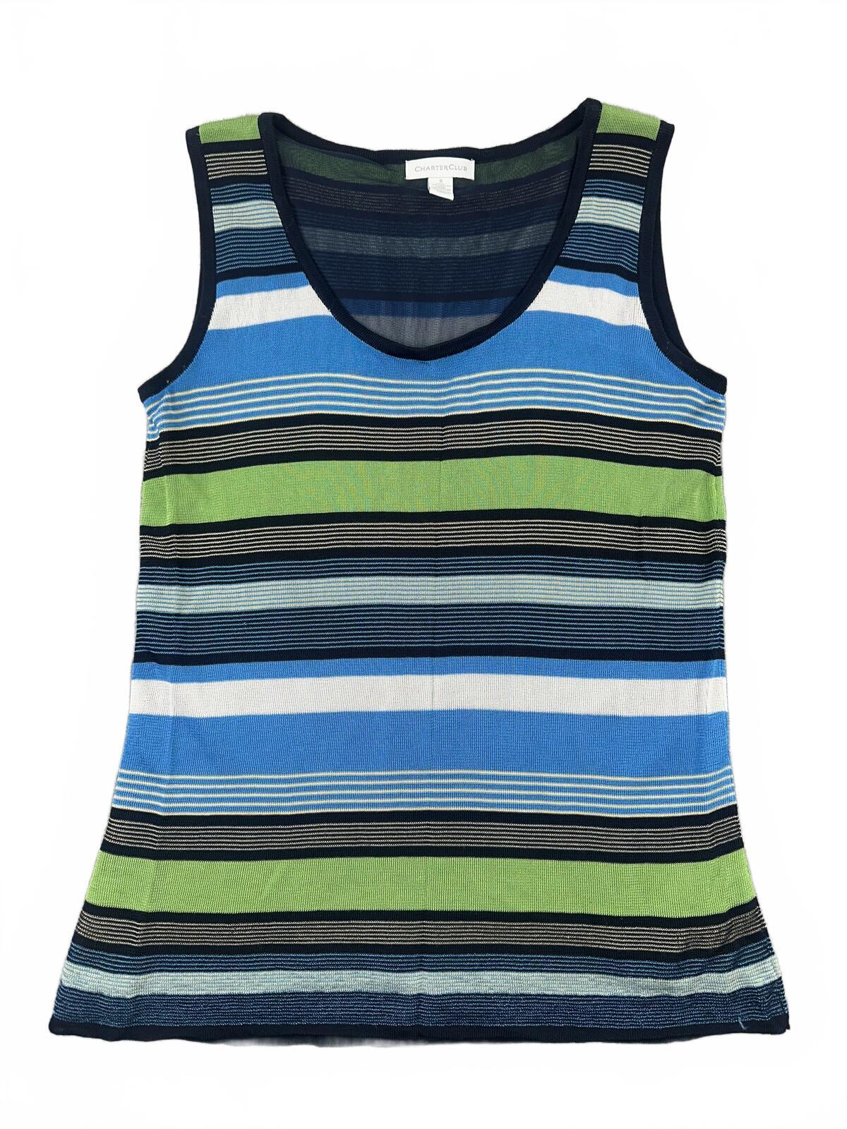 Charter Club Striped Knit Tank Top Blue Green Casual Summer