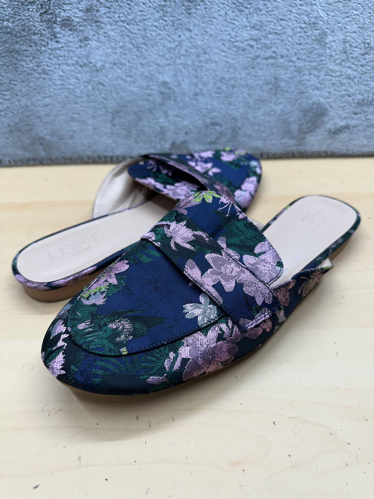 LOFT Floral Slip On Mules Navy Purple Green Flats