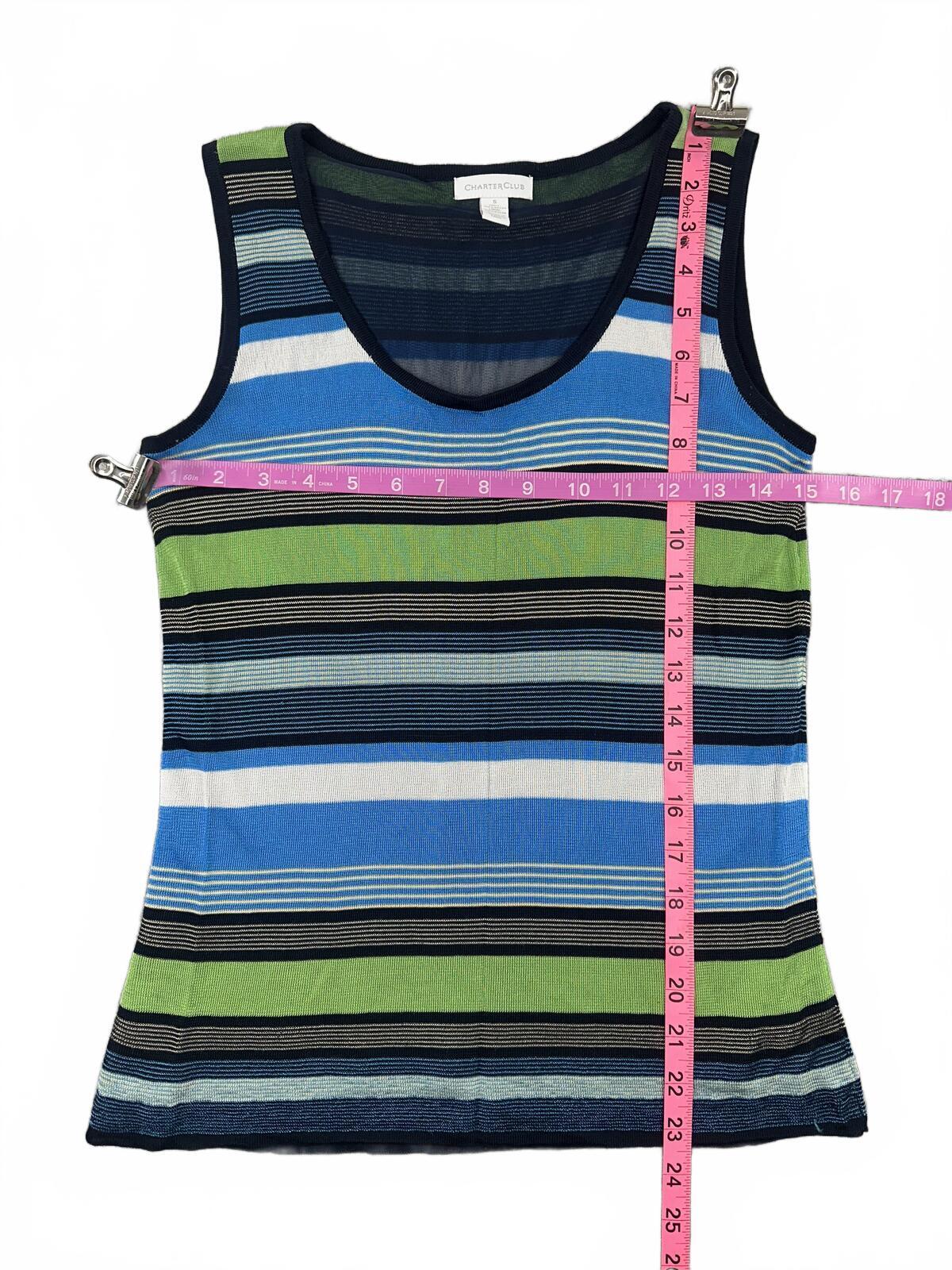Charter Club Striped Knit Tank Top Blue Green Casual Summer