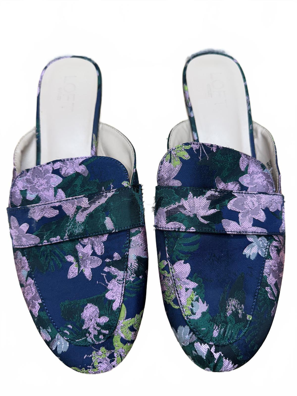 LOFT Floral Slip On Mules Navy Purple Green Flats