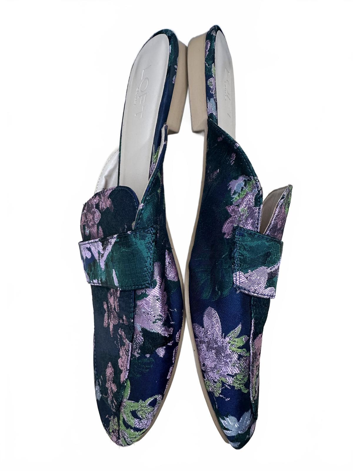 LOFT Floral Slip On Mules Navy Purple Green Flats