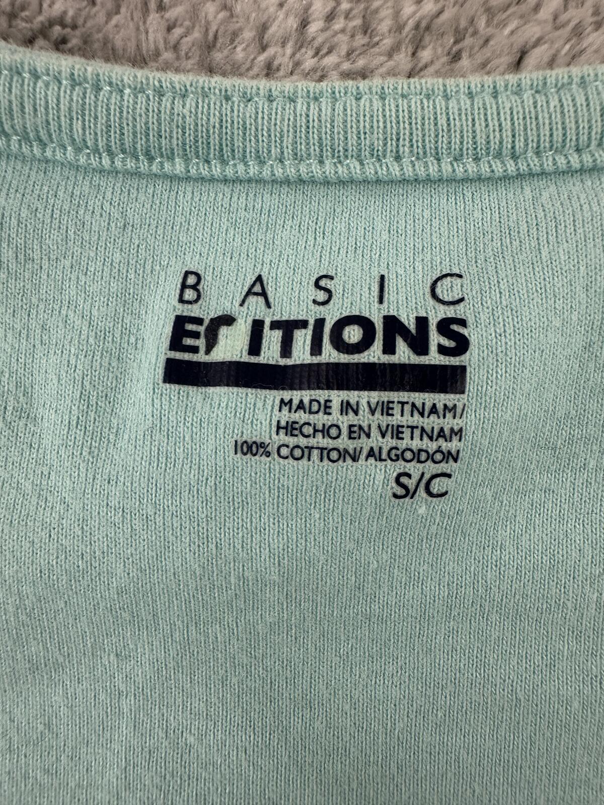 Basic Editions Light Blue Cotton Tee with Lace V-Neck Soft Pastel Feminine