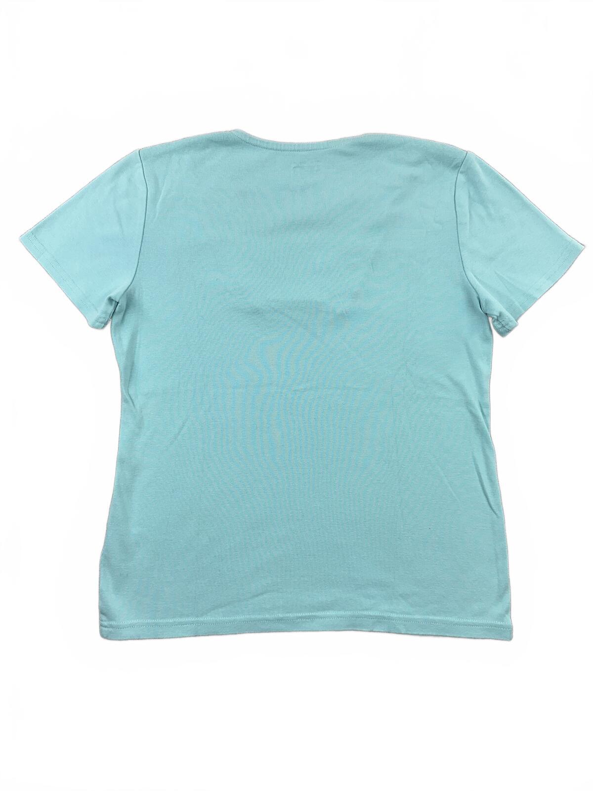 Basic Editions Light Blue Cotton Tee with Lace V-Neck Soft Pastel Feminine