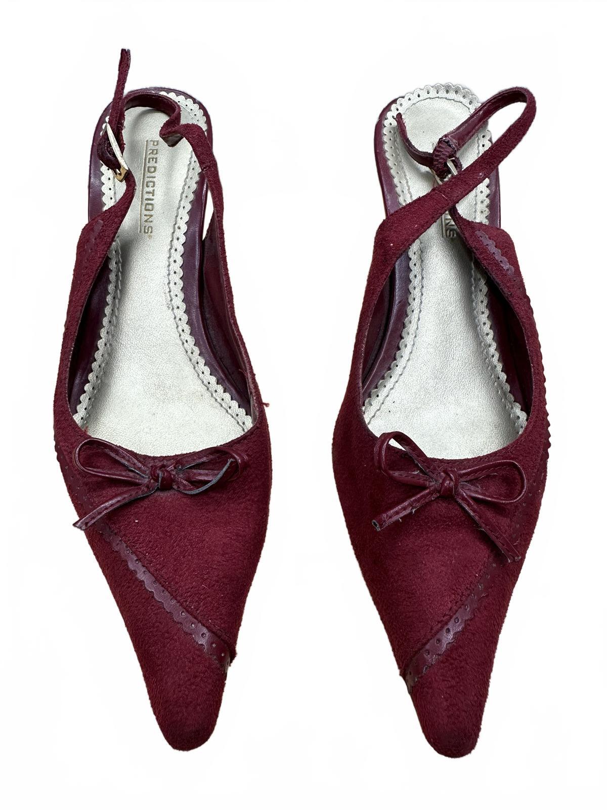 Predictions Burgundy Suede Slingback Kitten Heel Pumps Vintage Inspired