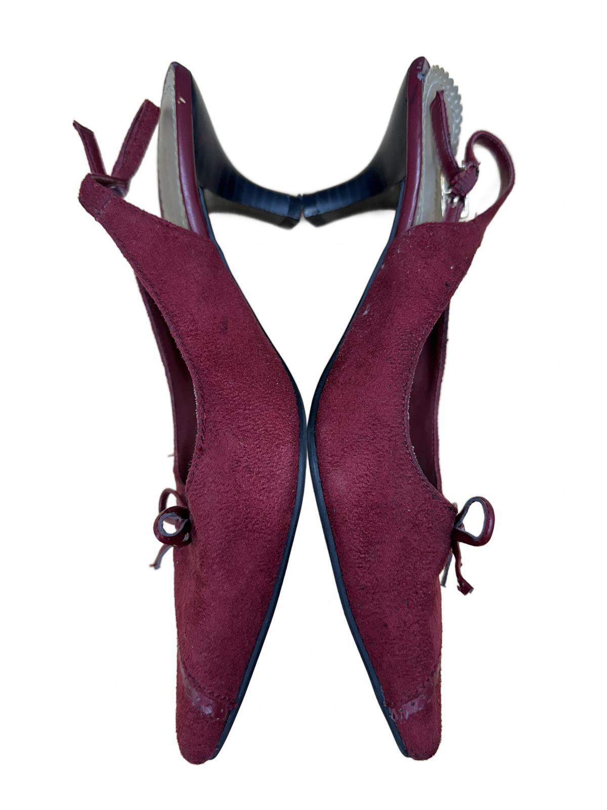 Predictions Burgundy Suede Slingback Kitten Heel Pumps Vintage Inspired