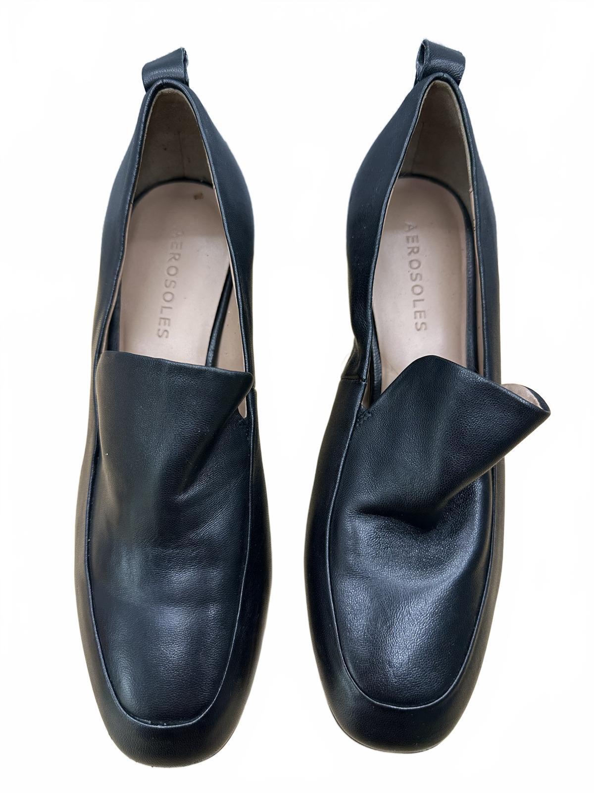 Aerosoles Black Leather Block Heel Pumps Classic