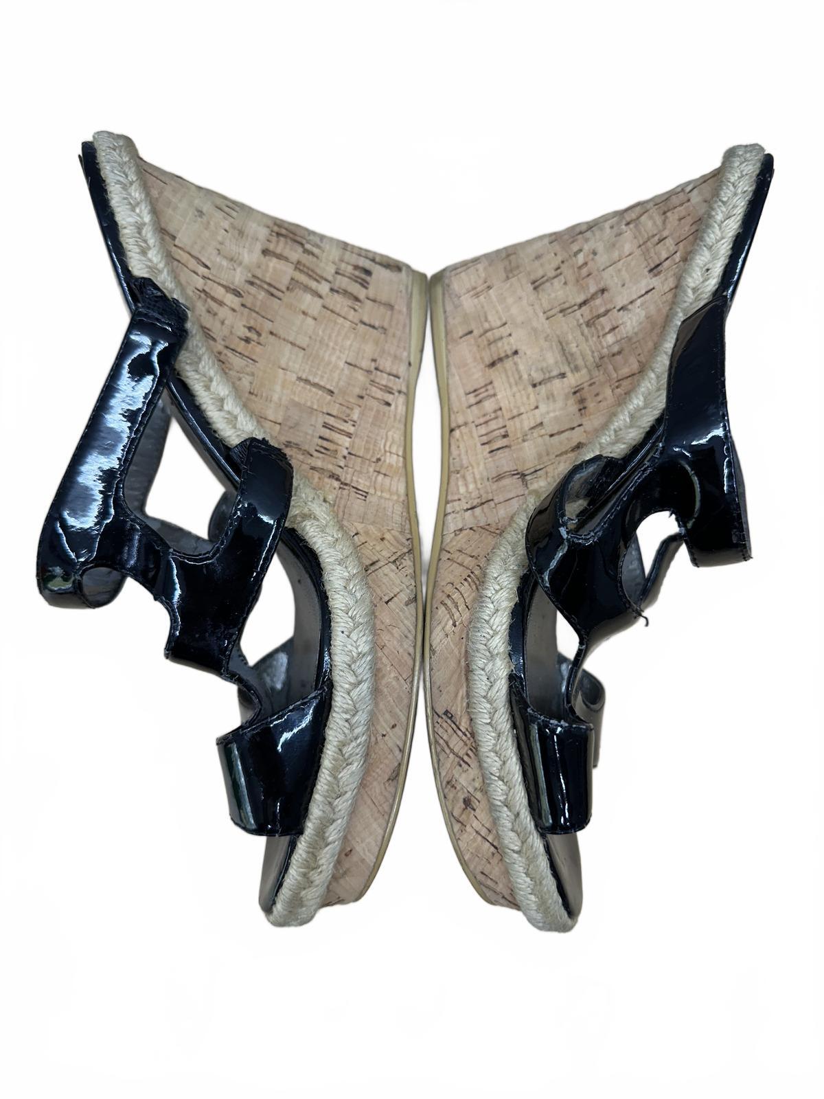 Moda Black Patent Cork Wedge Sandals Wedges