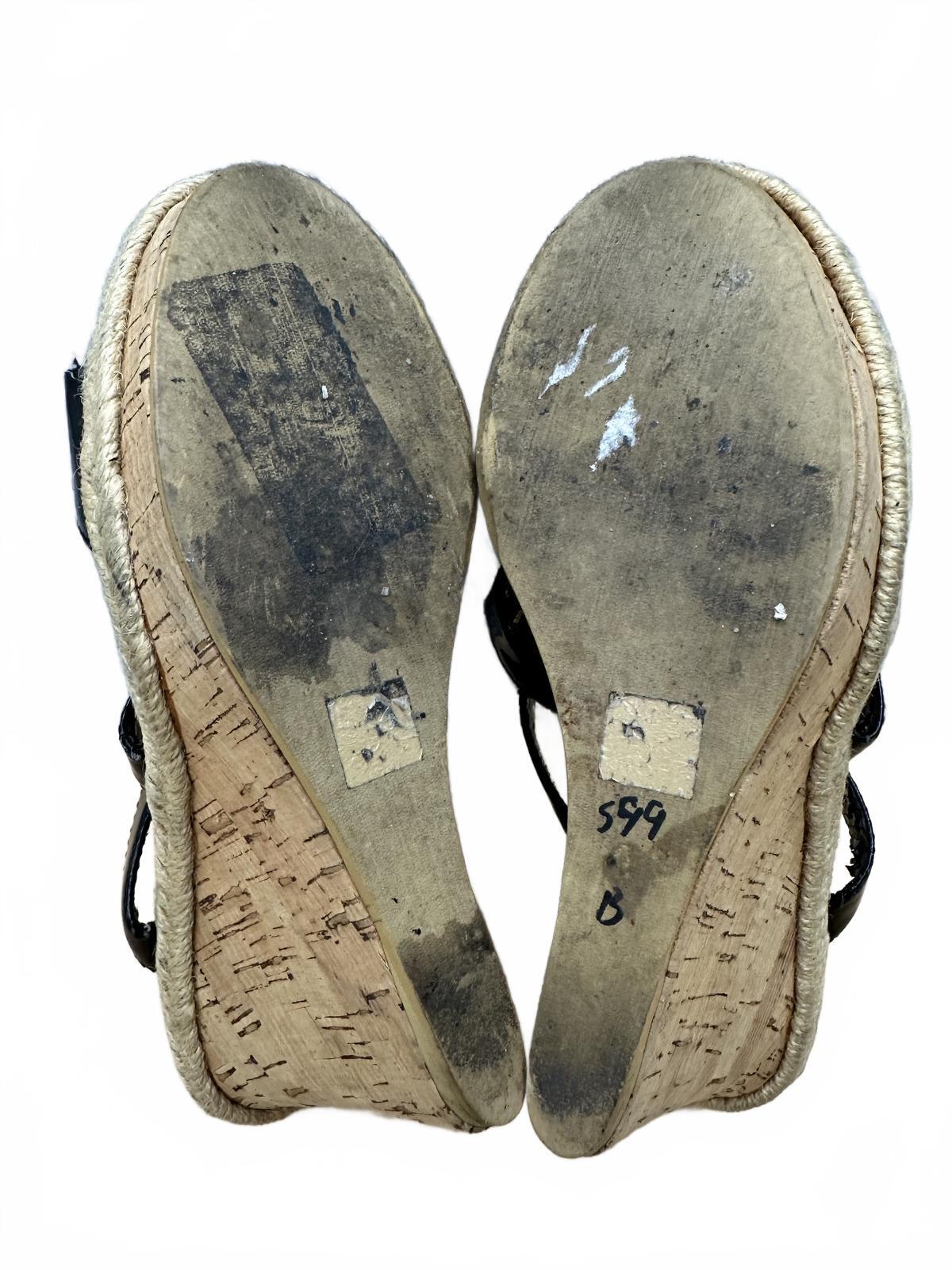 Moda Black Patent Cork Wedge Sandals Wedges
