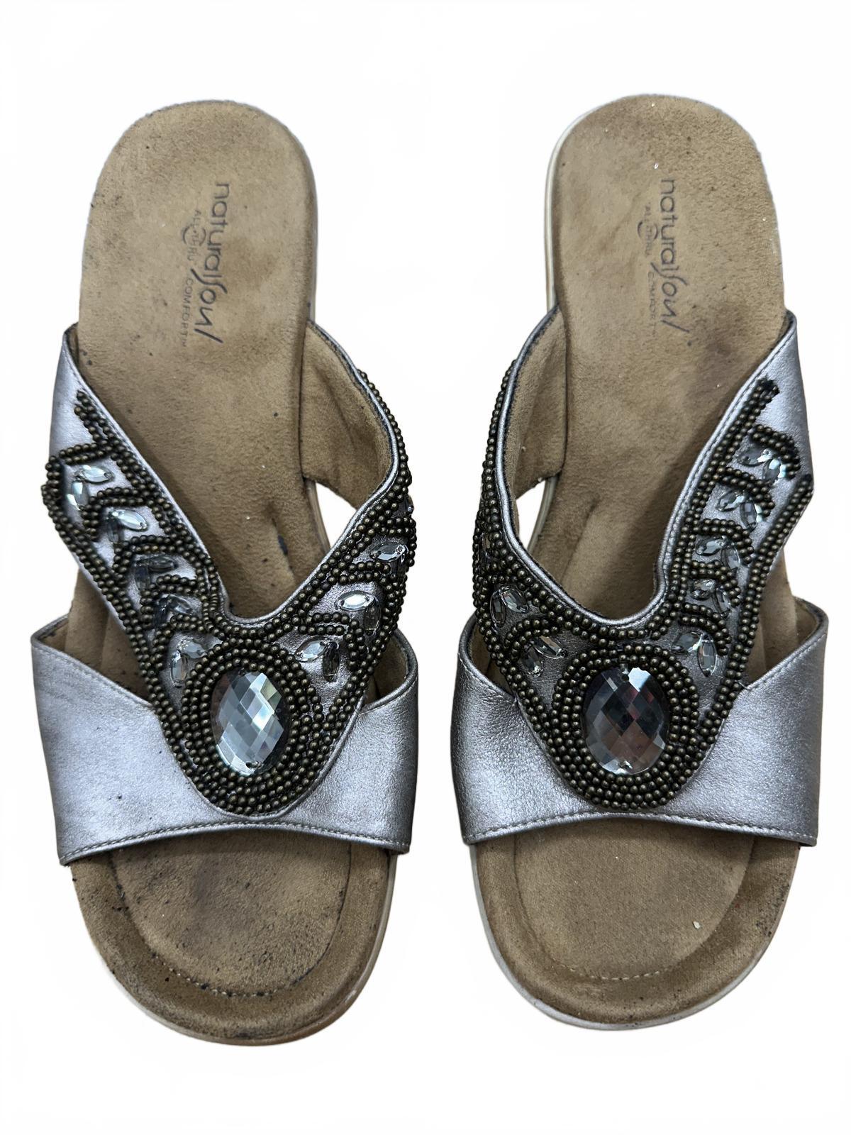 Natural Soul Silver Beaded Wedge Sandals