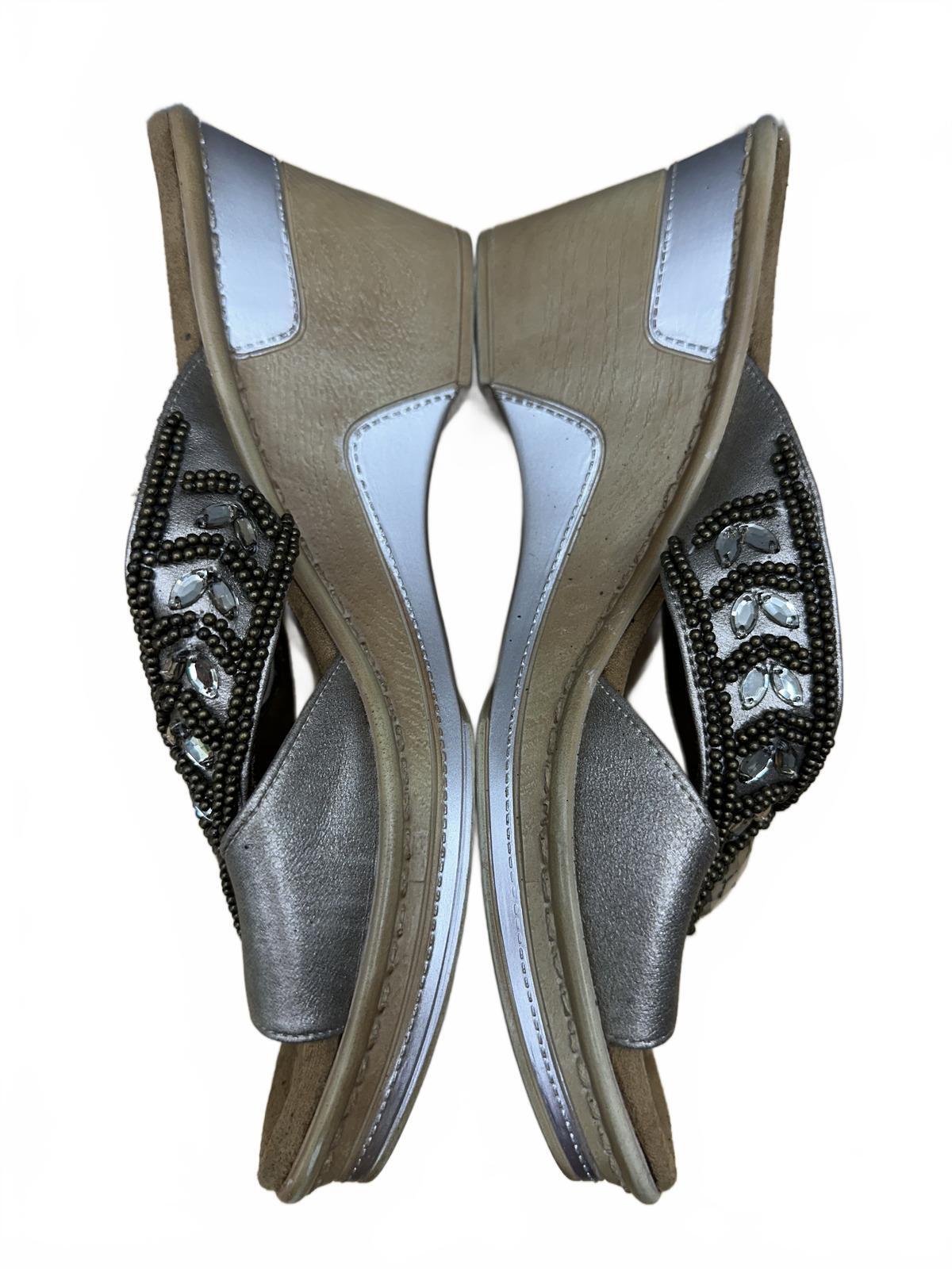 Natural Soul Silver Beaded Wedge Sandals