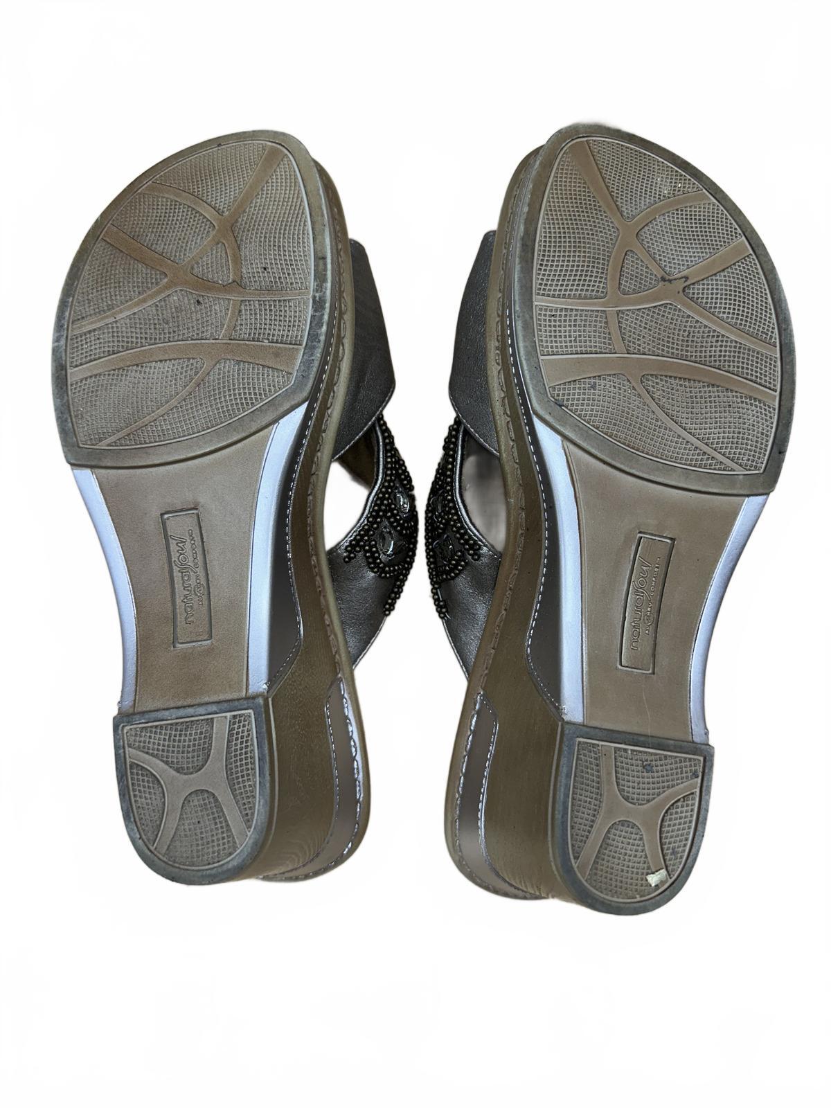 Natural Soul Silver Beaded Wedge Sandals