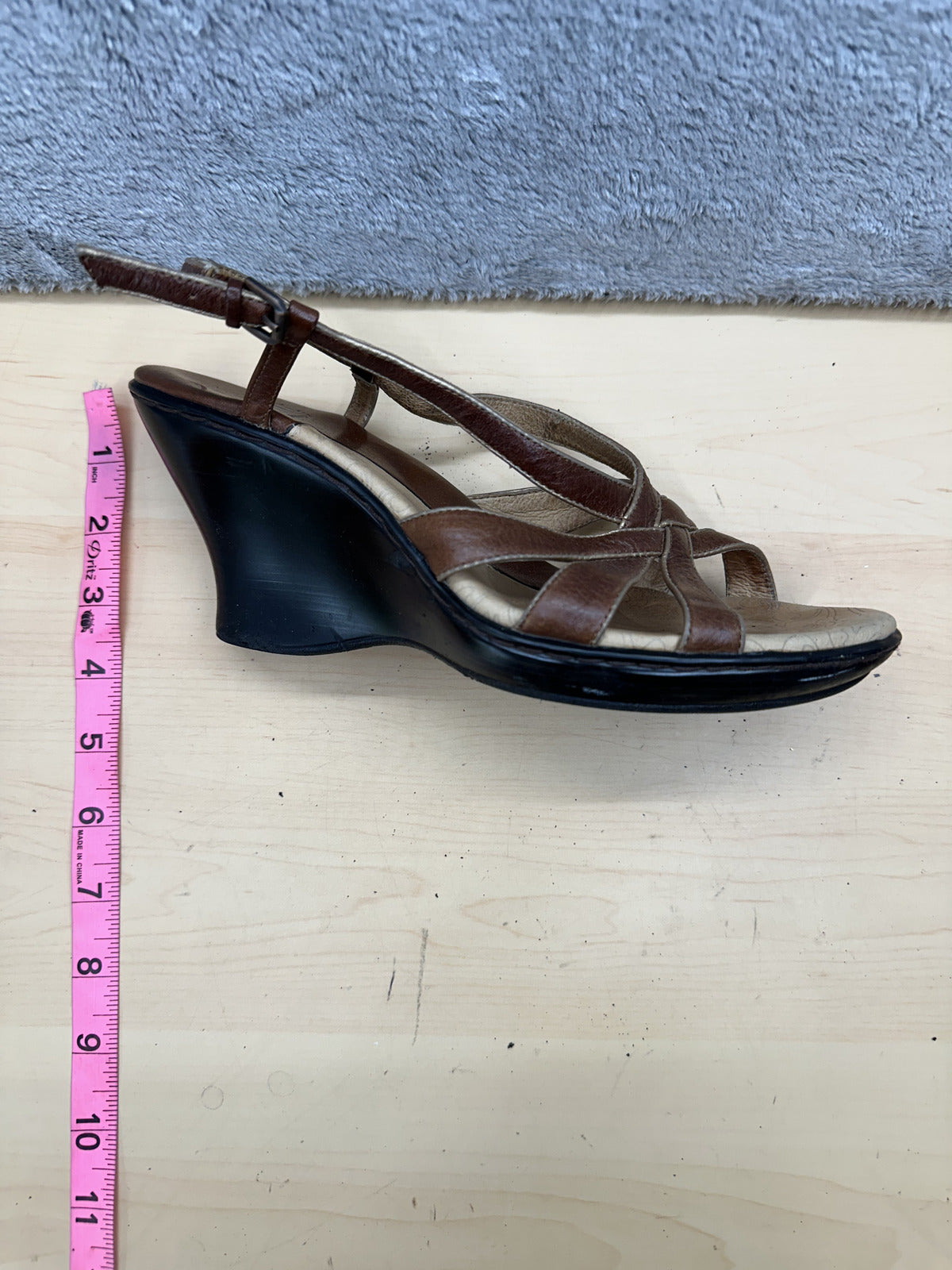 Sofft Brown Leather Slingback Wedge Sandals