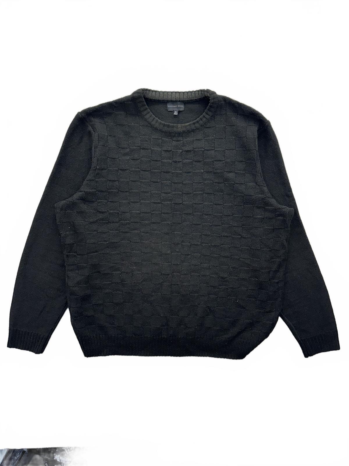 Geoffrey Beene Classic Black Textured Checkerboard Crew Neck Sweater