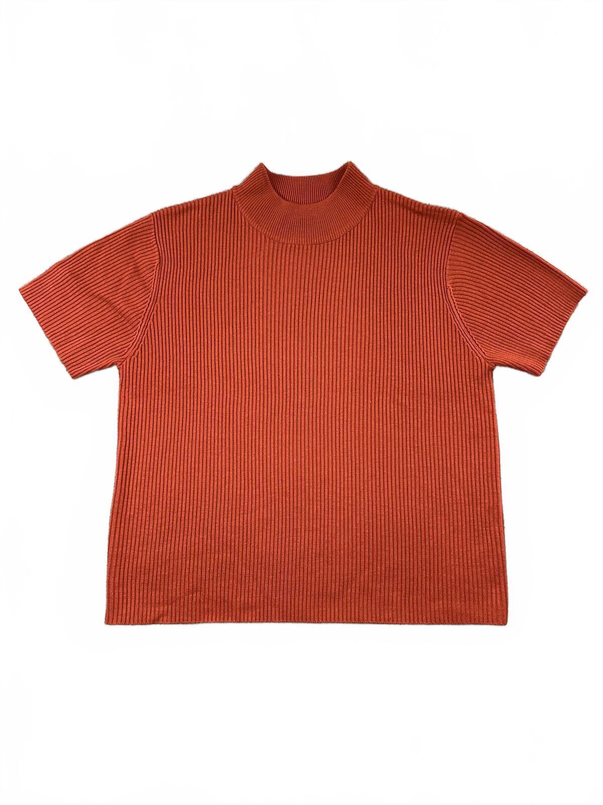 Studio Works Rust Ribbed Knit Mock Neck Top Casual Office Fall