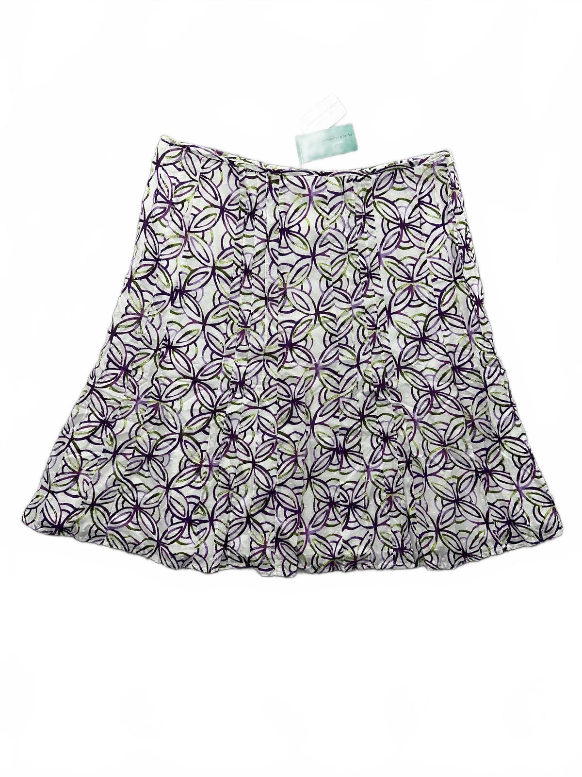 NWT Christopher & Banks Vintage Inspired Floral A Line Skirt White Purple Green