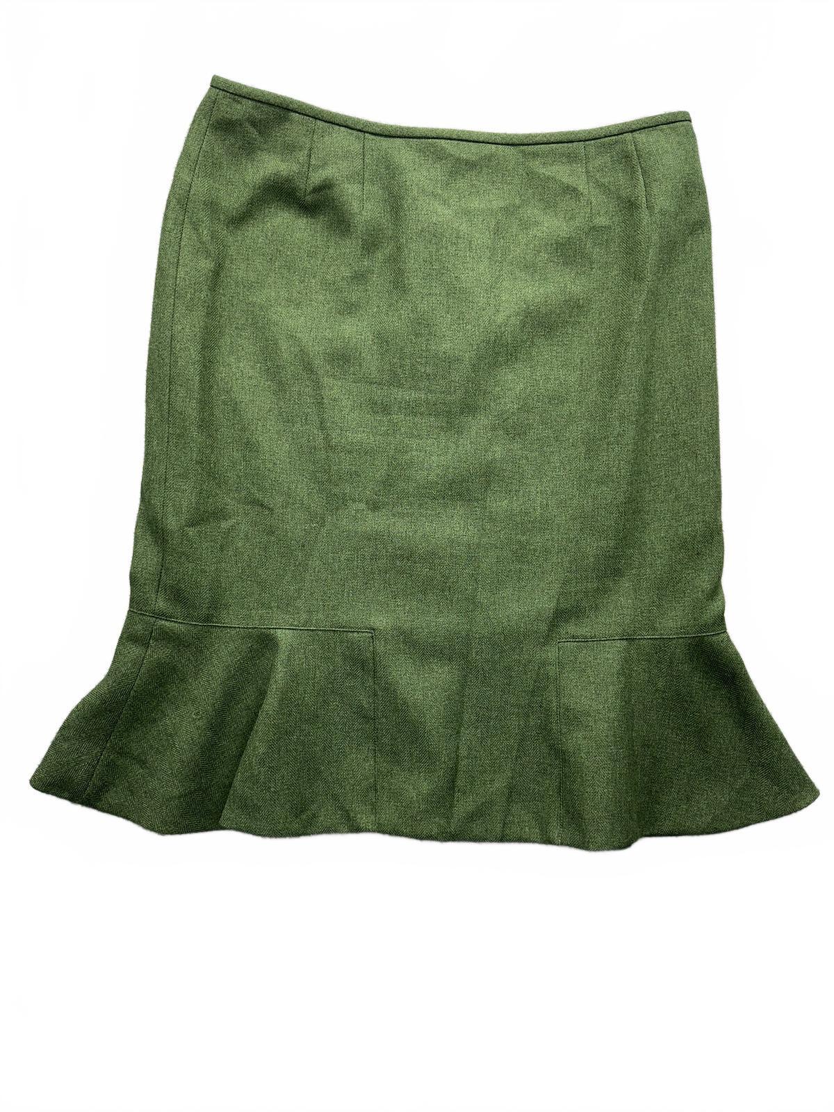 Le Suit Brand Green Herringbone Flared Hem Skirt Vintage Inspired A Line