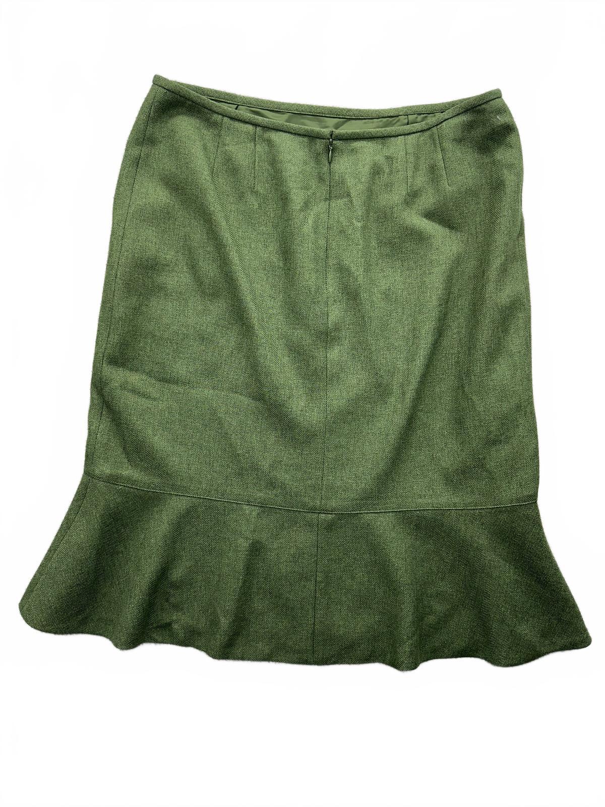 Le Suit Brand Green Herringbone Flared Hem Skirt Vintage Inspired A Line
