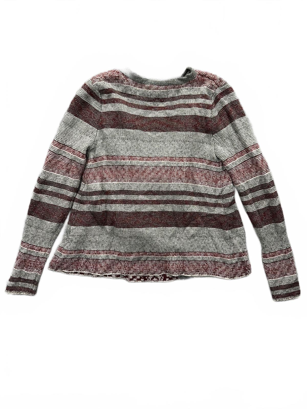 Natural Reflections Cozy Striped Cardigan Sweater in Gray and Burgundy