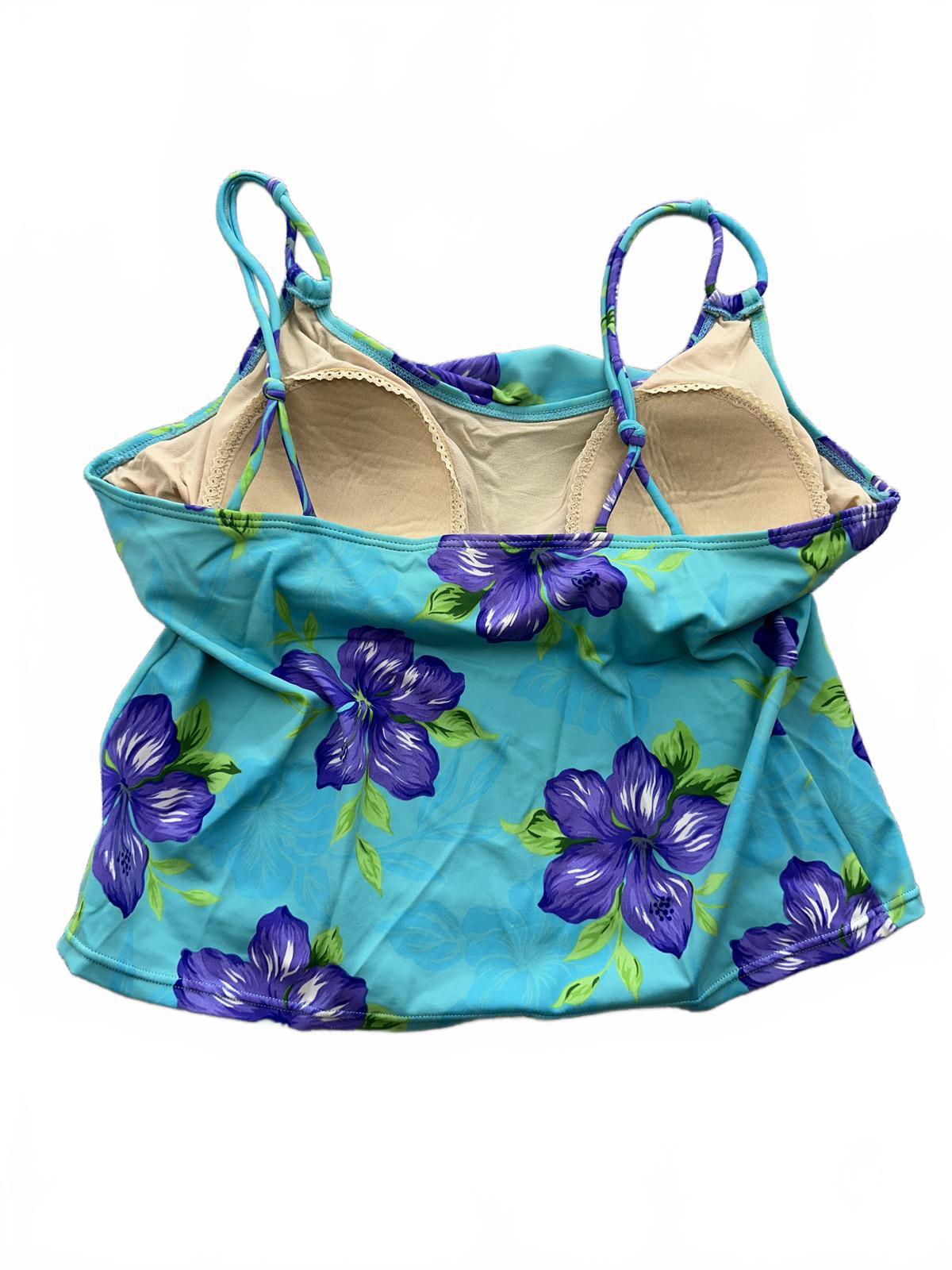 White Stag Vintage Floral Tankini Top Blue Purple Tropical Swimwear