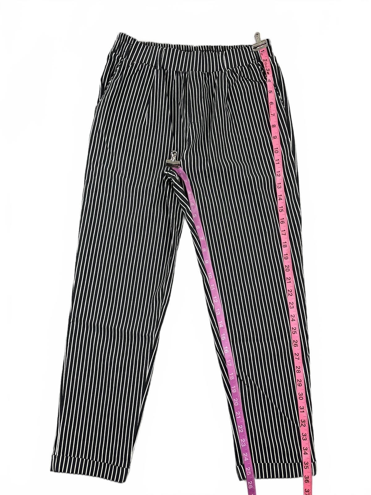 Shinestar Black and White Pinstripe Trousers with Elastic Waistband