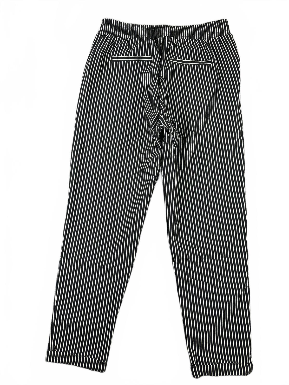 Shinestar Black and White Pinstripe Trousers with Elastic Waistband