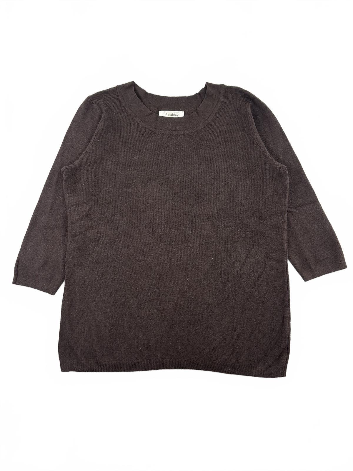Dressbarn Classic Brown Crew Neck Sweater Soft Knit 3/4 Sleeve Y2K