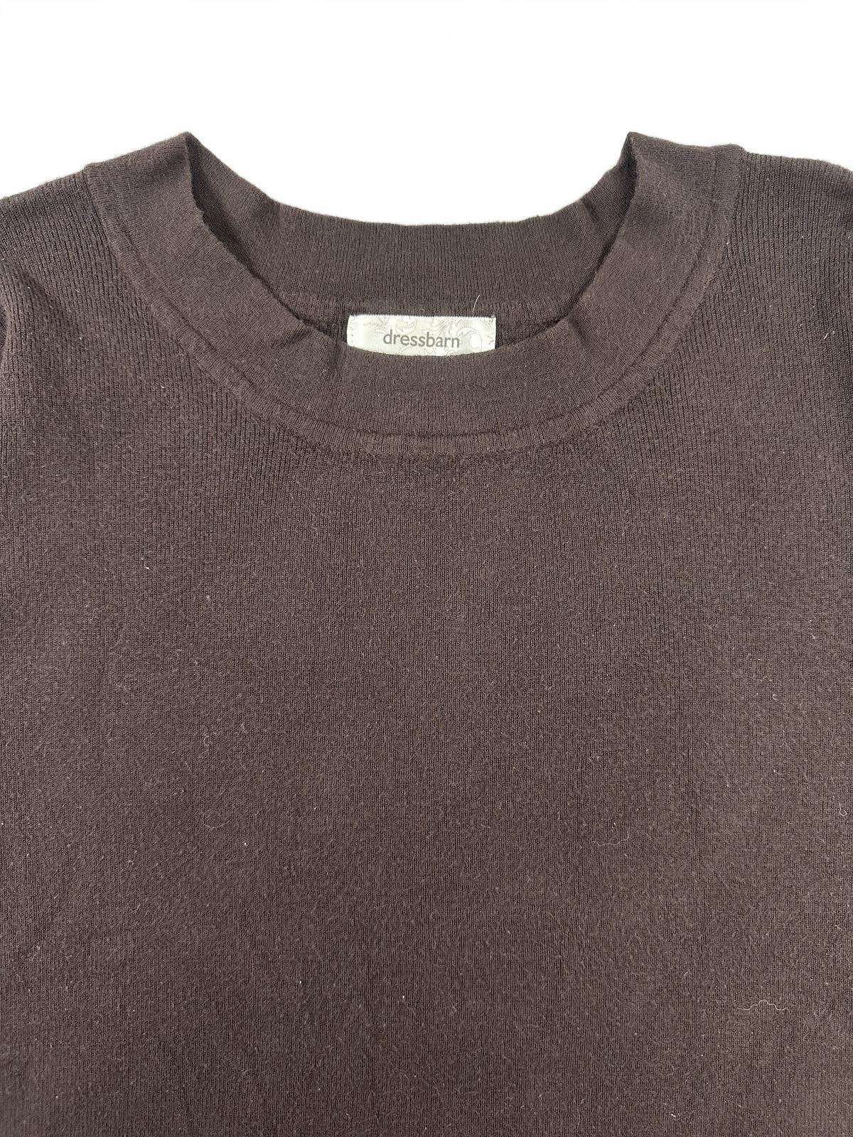 Dressbarn Classic Brown Crew Neck Sweater Soft Knit 3/4 Sleeve Y2K