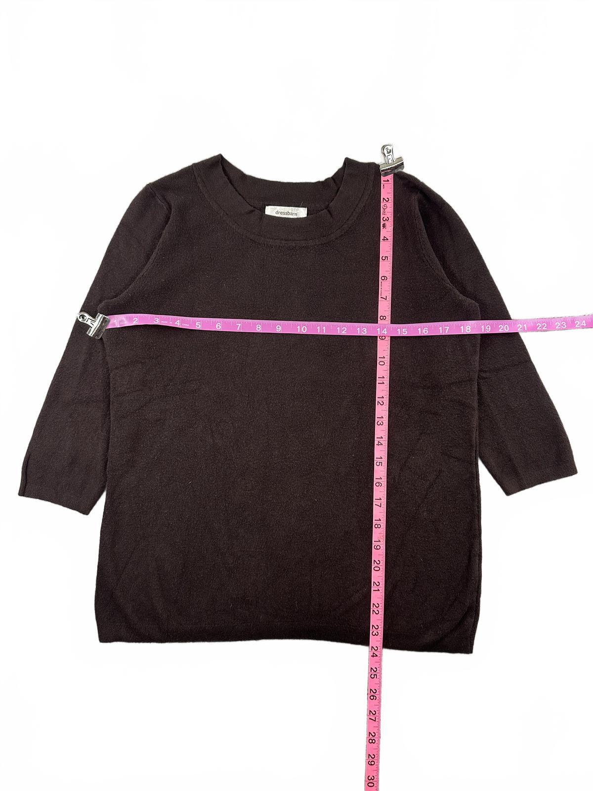 Dressbarn Classic Brown Crew Neck Sweater Soft Knit 3/4 Sleeve Y2K