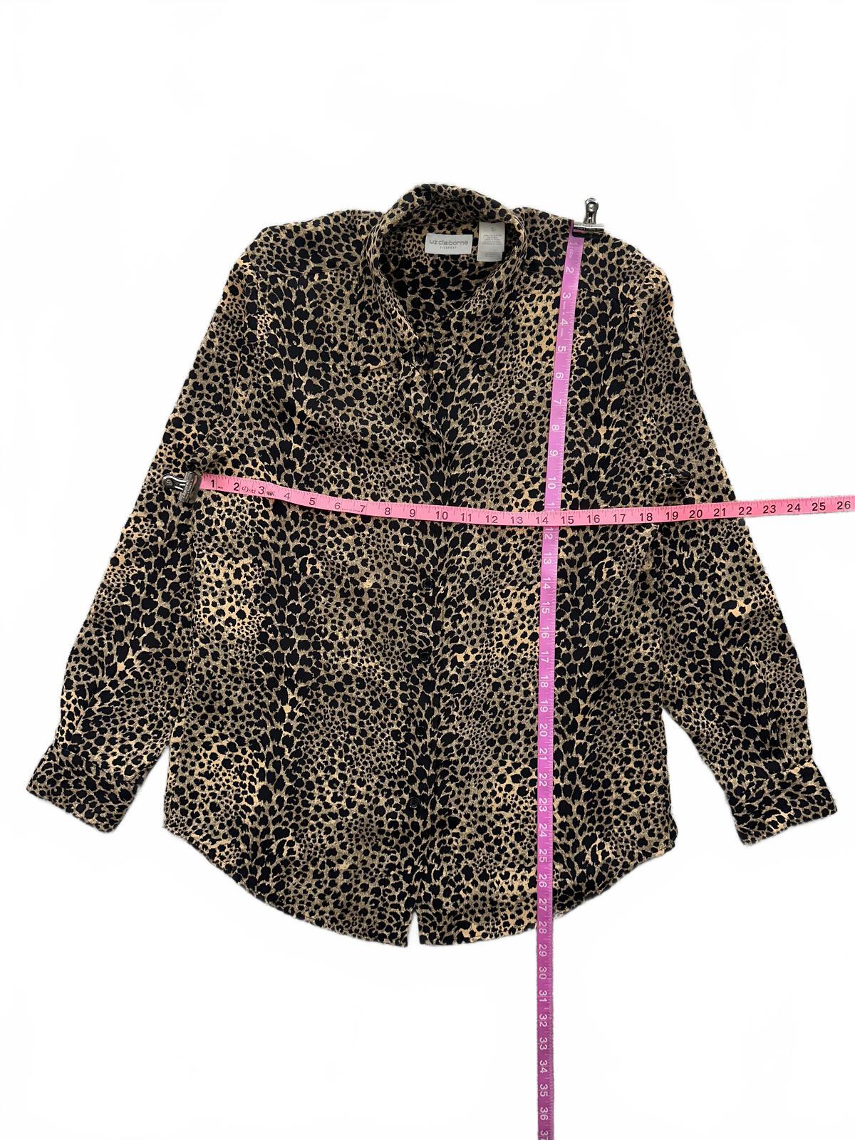 Liz Claiborne Lizsport Brown Animal Print Button Up Blouse