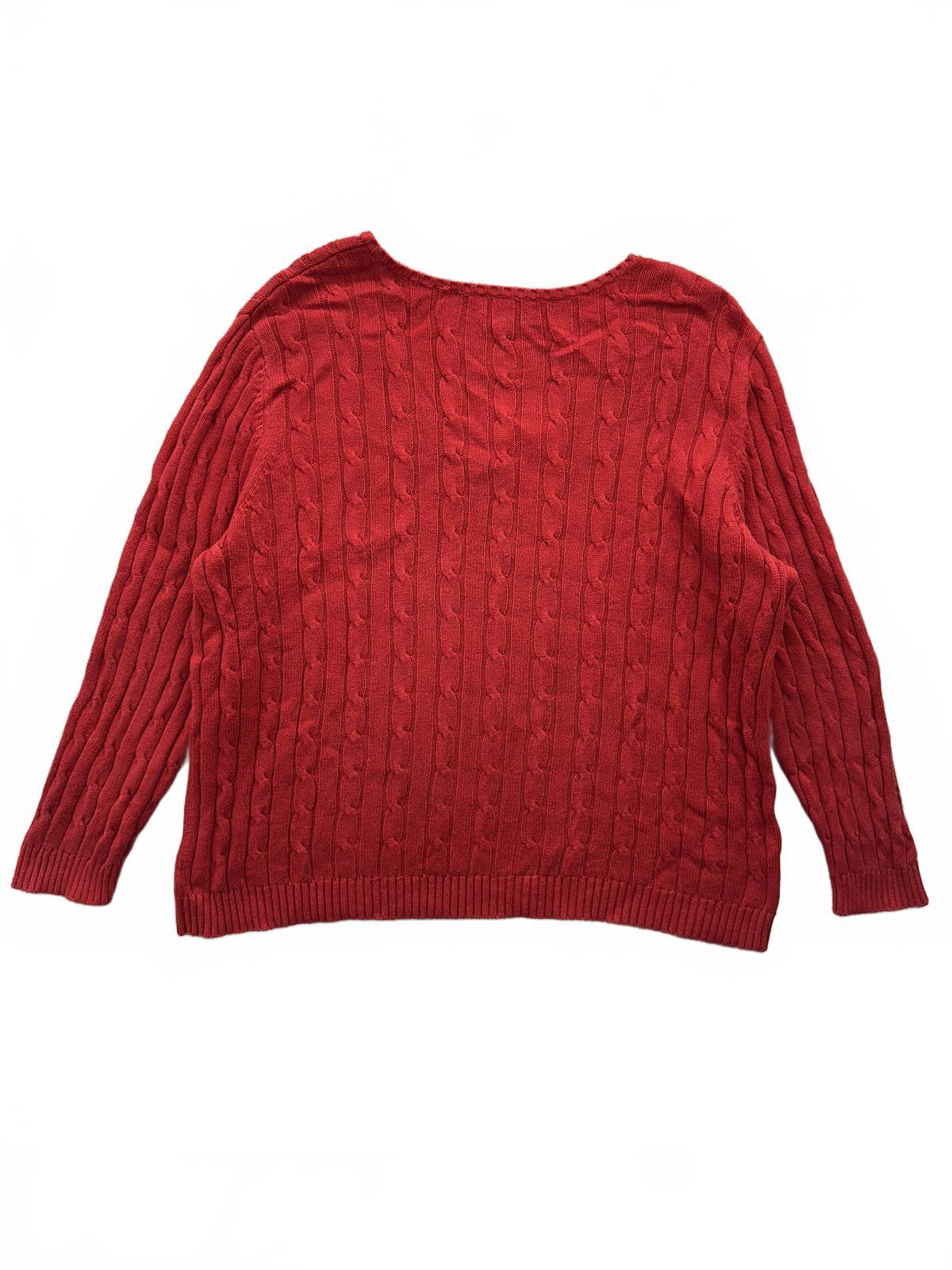 Chaps Red Cable Knit V Neck Sweater Cozy Classic