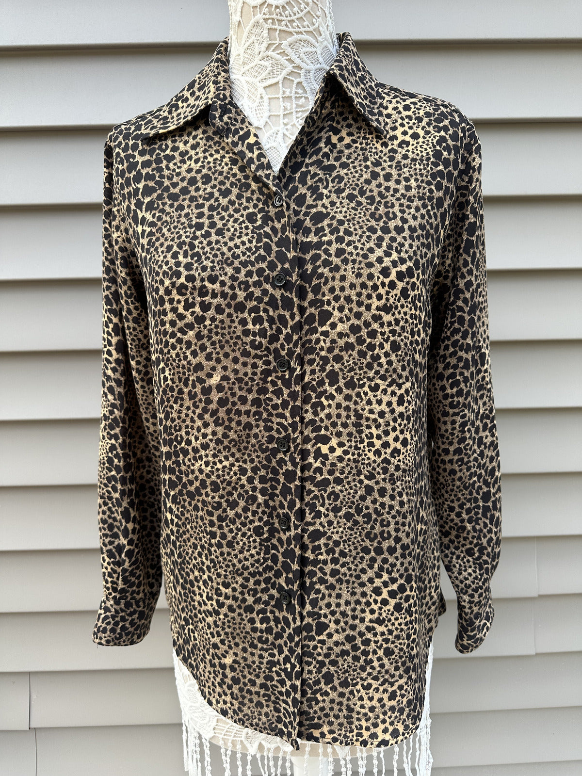 Liz Claiborne Lizsport Brown Animal Print Button Up Blouse