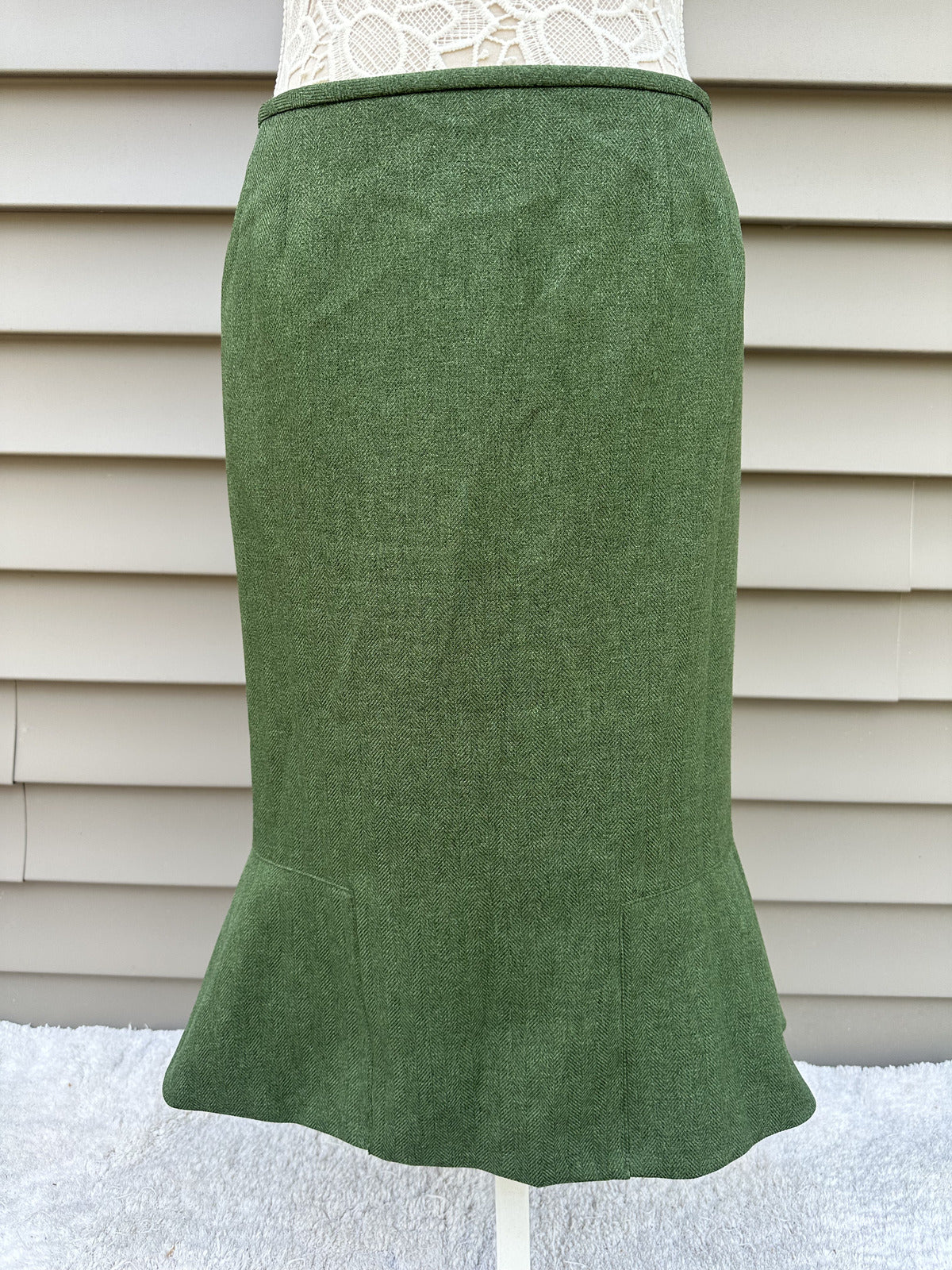 Le Suit Brand Green Herringbone Flared Hem Skirt Vintage Inspired A Line