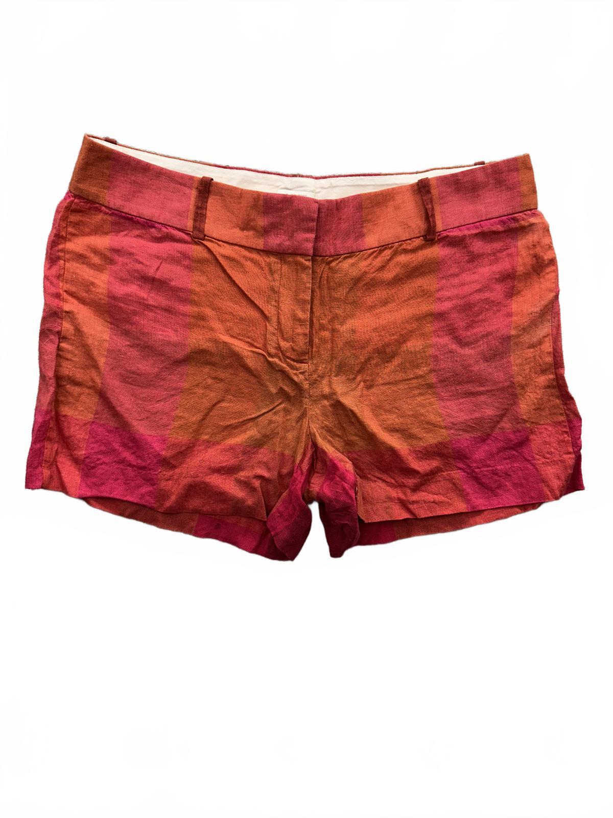 J.Crew Colorblock Linen Shorts in Warm Orange and Pink