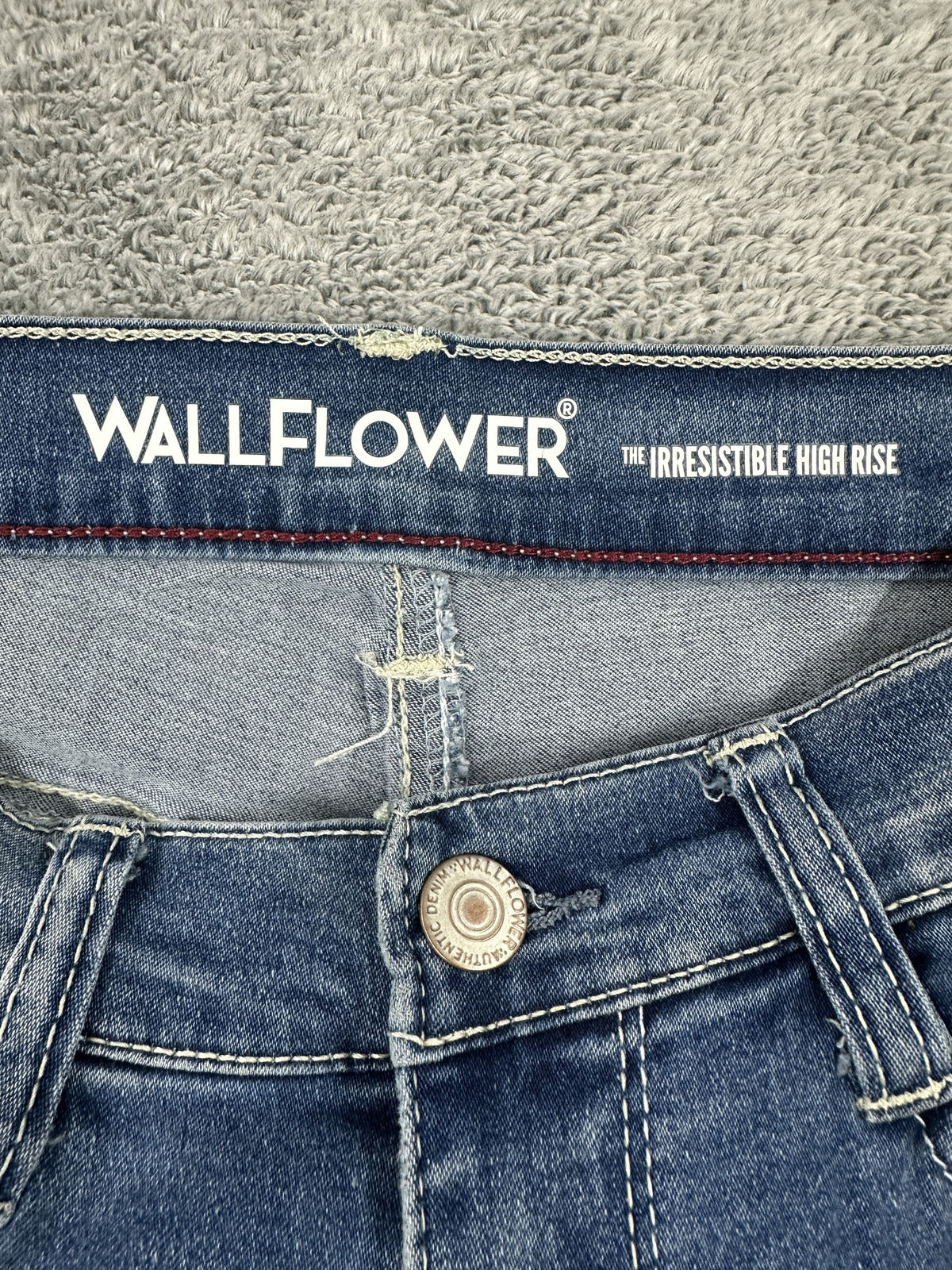 Wallflower Women's High Rise Distressed Denim Shorts Medium Wash