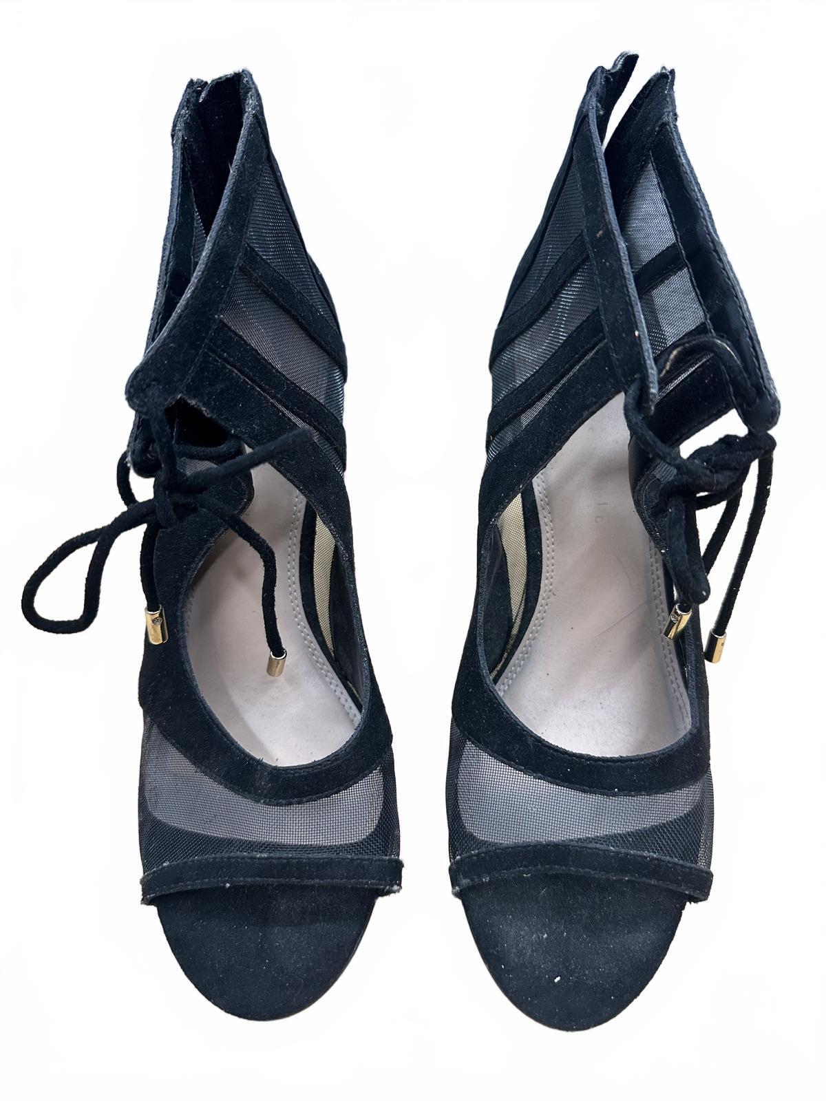 Kelly & Katie Black Mesh and Suede High Heel Sandals