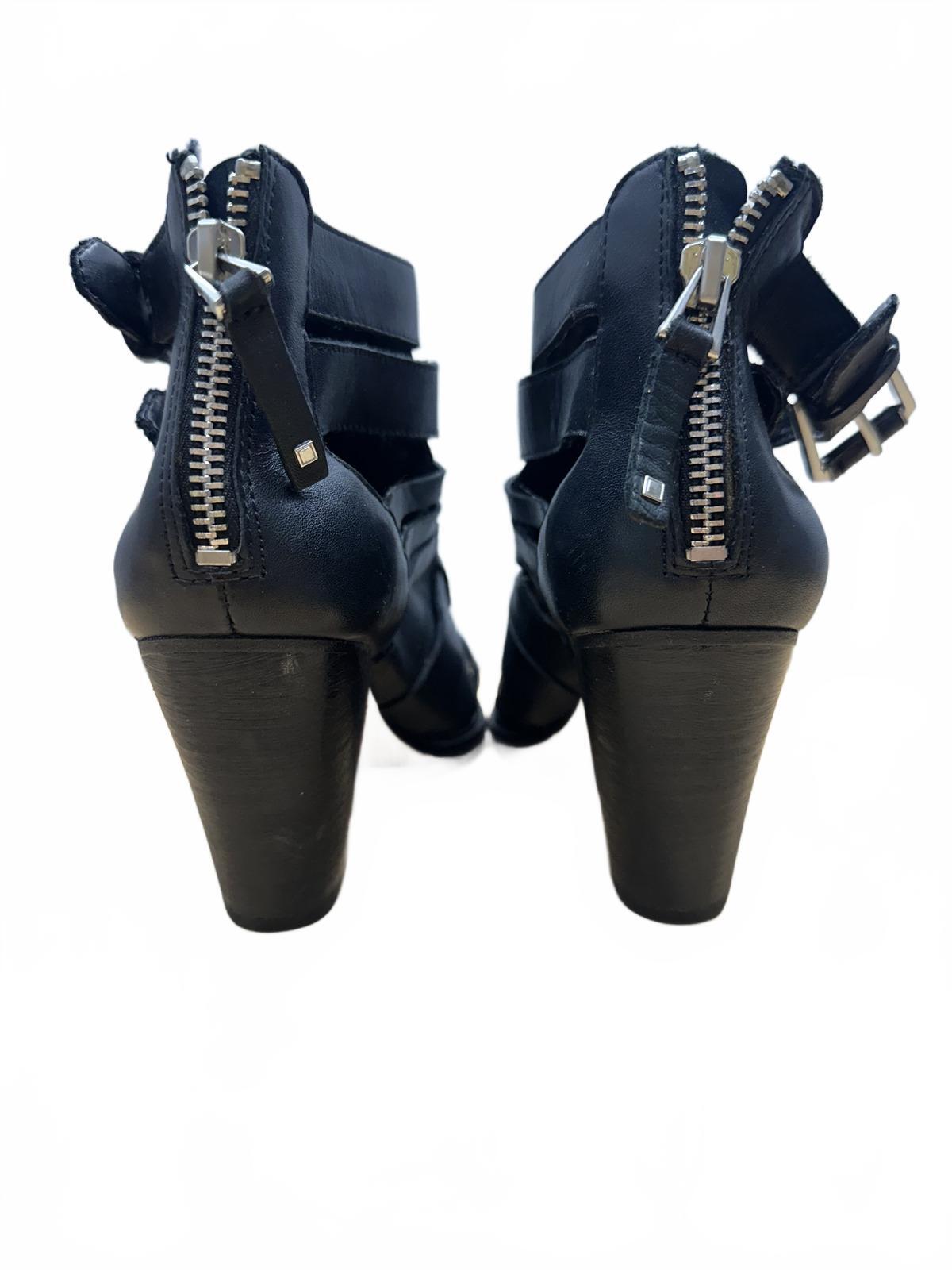 Dolce Vita Black Strappy Leather Look Heeled Sandals with Buckle and Back Zipper